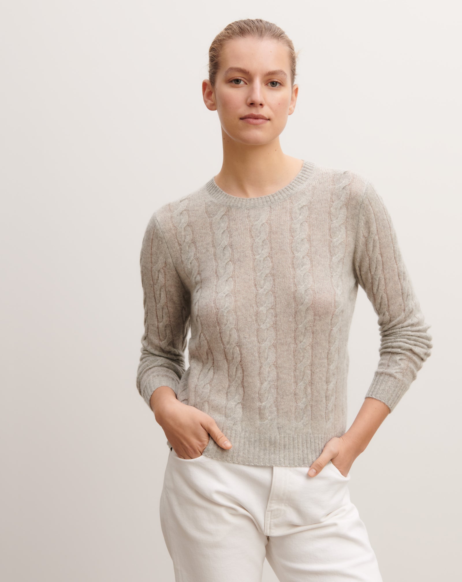Pull à torsades legères-GRIS ARGENTE-100% cachemire