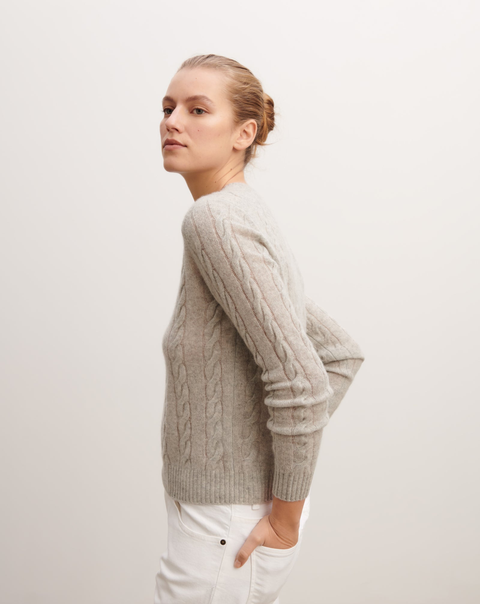 Pull à torsades legères-GRIS ARGENTE-100% cachemire