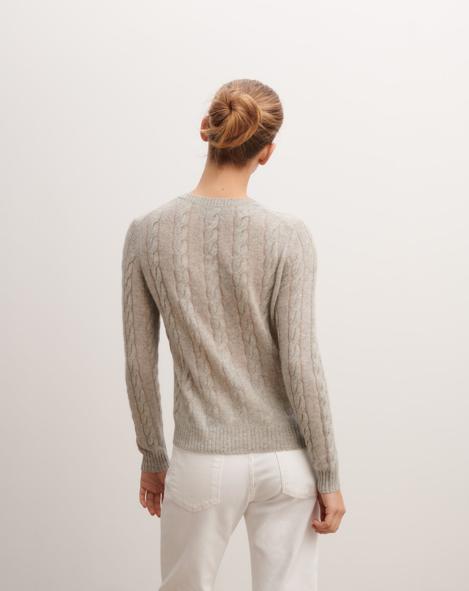 Pull à torsades legères-GRIS ARGENTE-100% cachemire