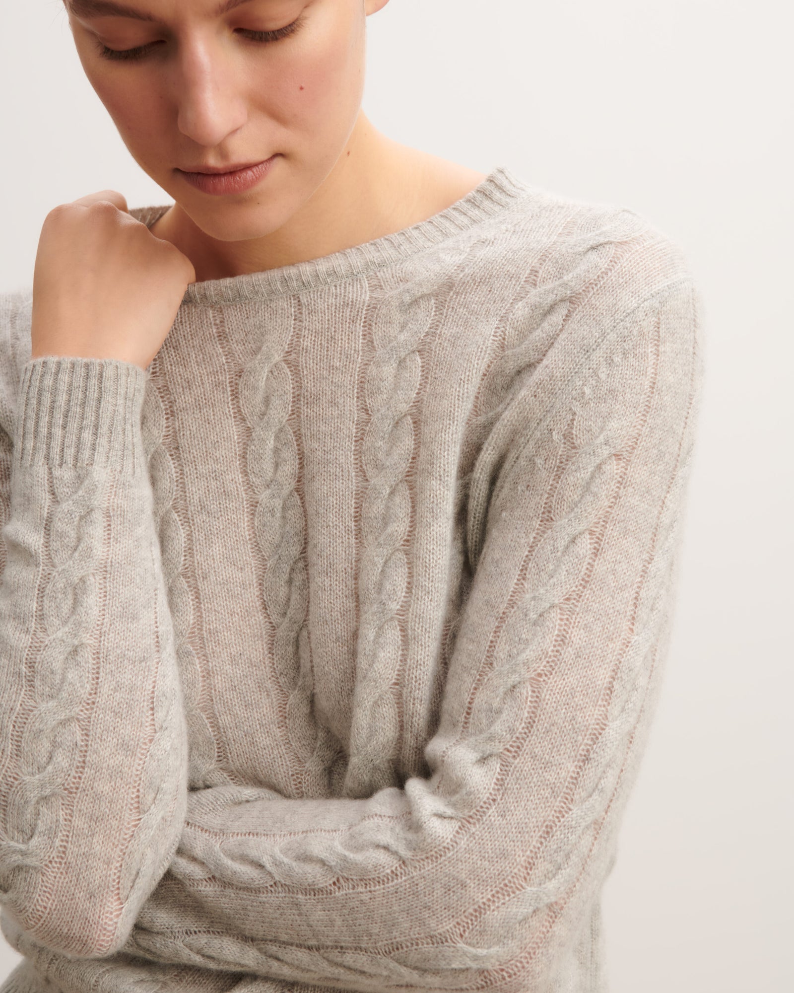 Pull à torsades legères-GRIS ARGENTE-100% cachemire