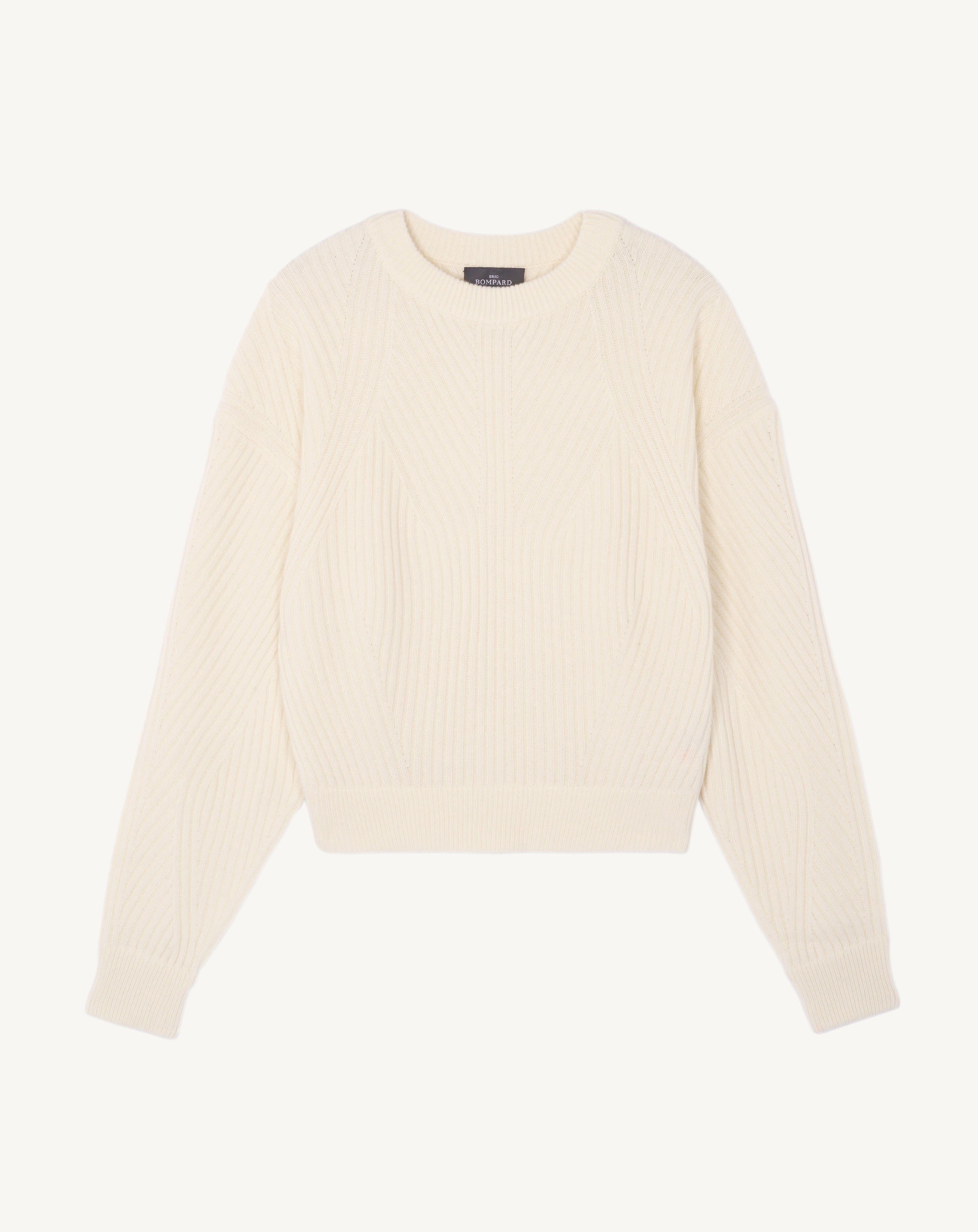 Pull col rond en côtes-NATUREL-100% cachemire