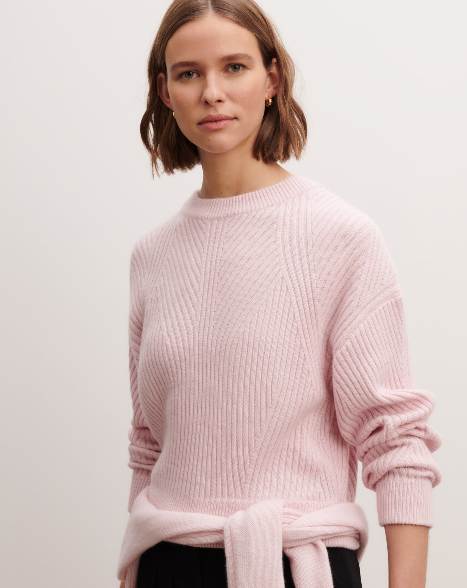 Pull col rond en côtes-CERISIER-100% cachemire