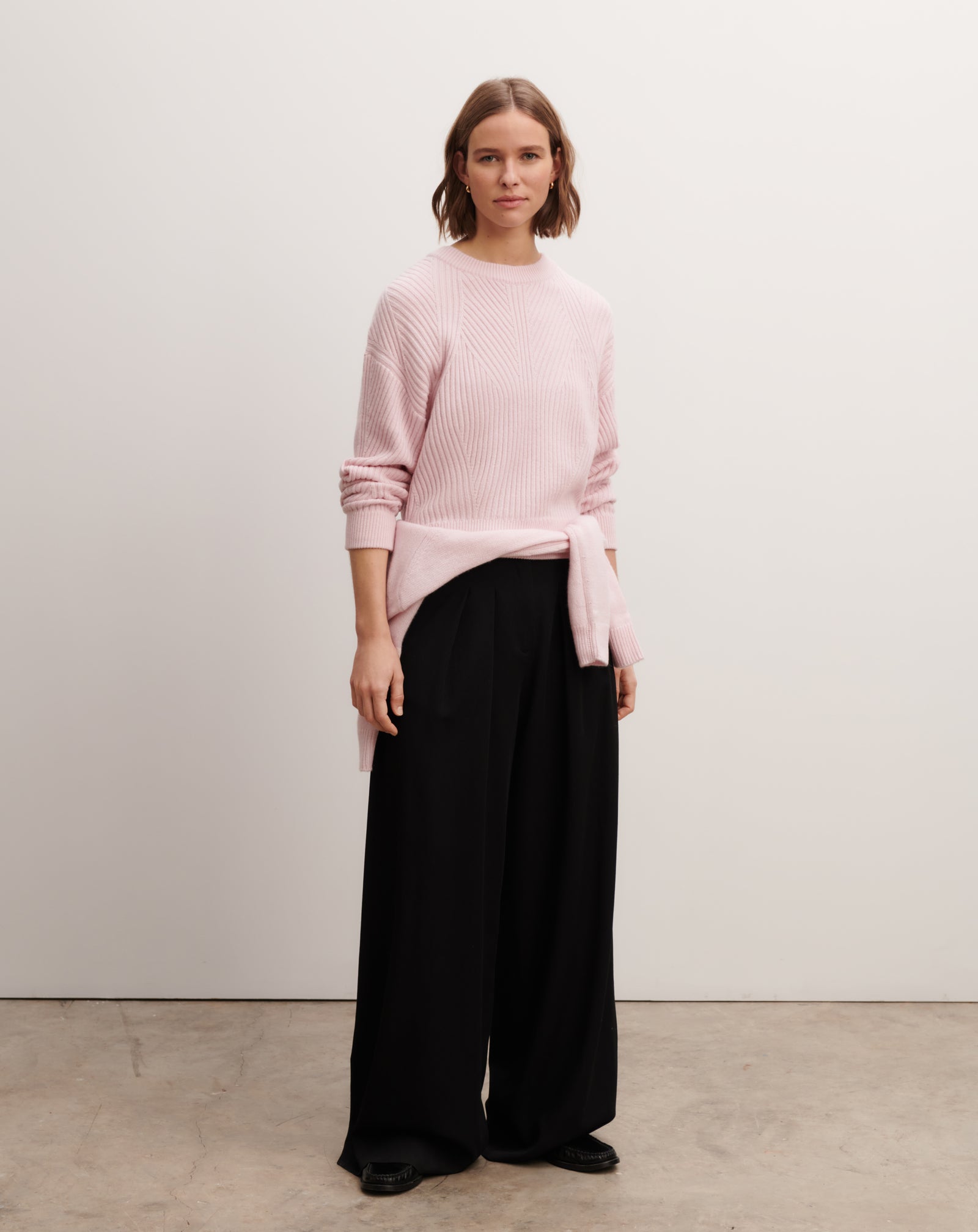 Pull col rond en côtes-CERISIER-100% cachemire