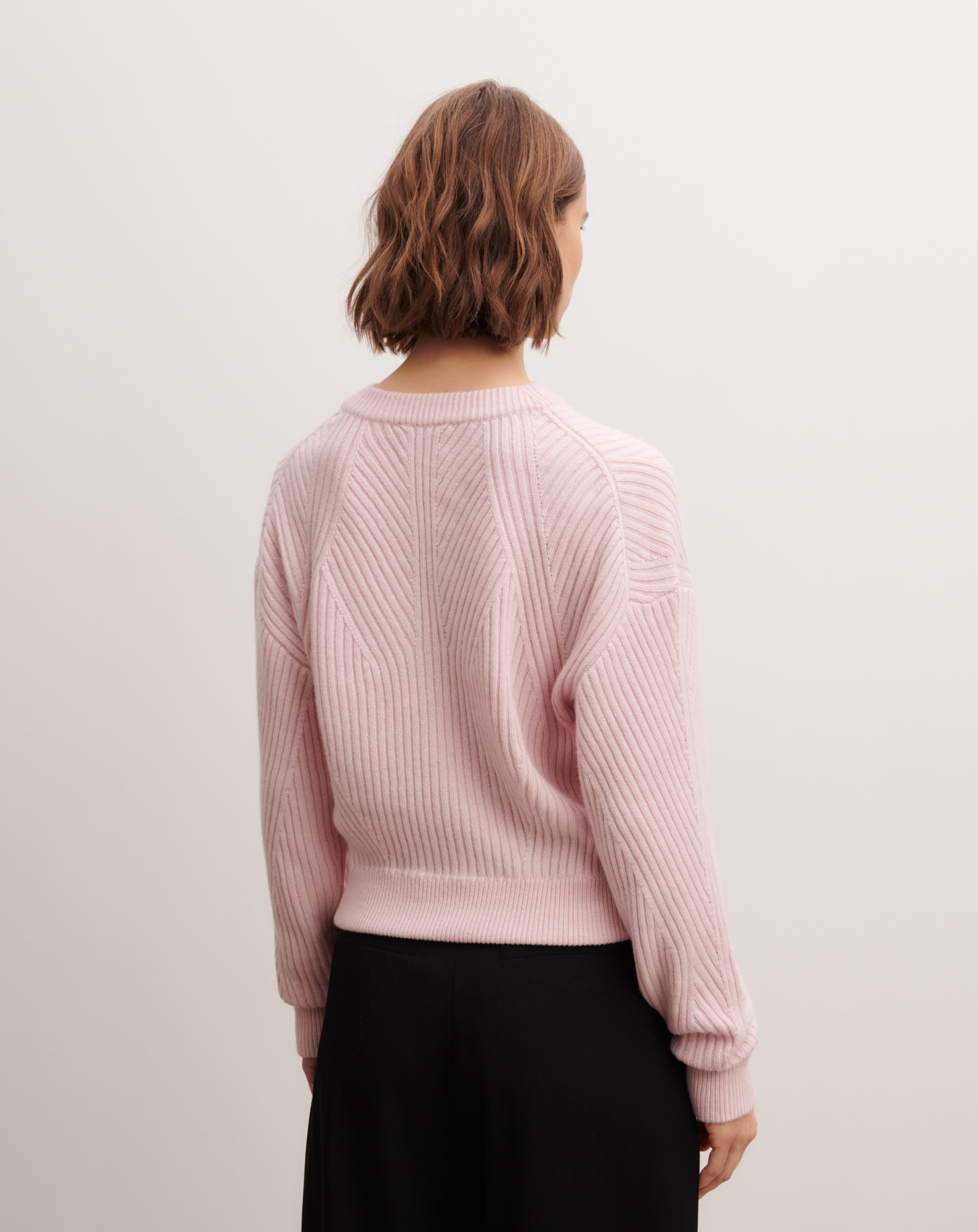 Pull col rond en côtes-CERISIER-100% cachemire