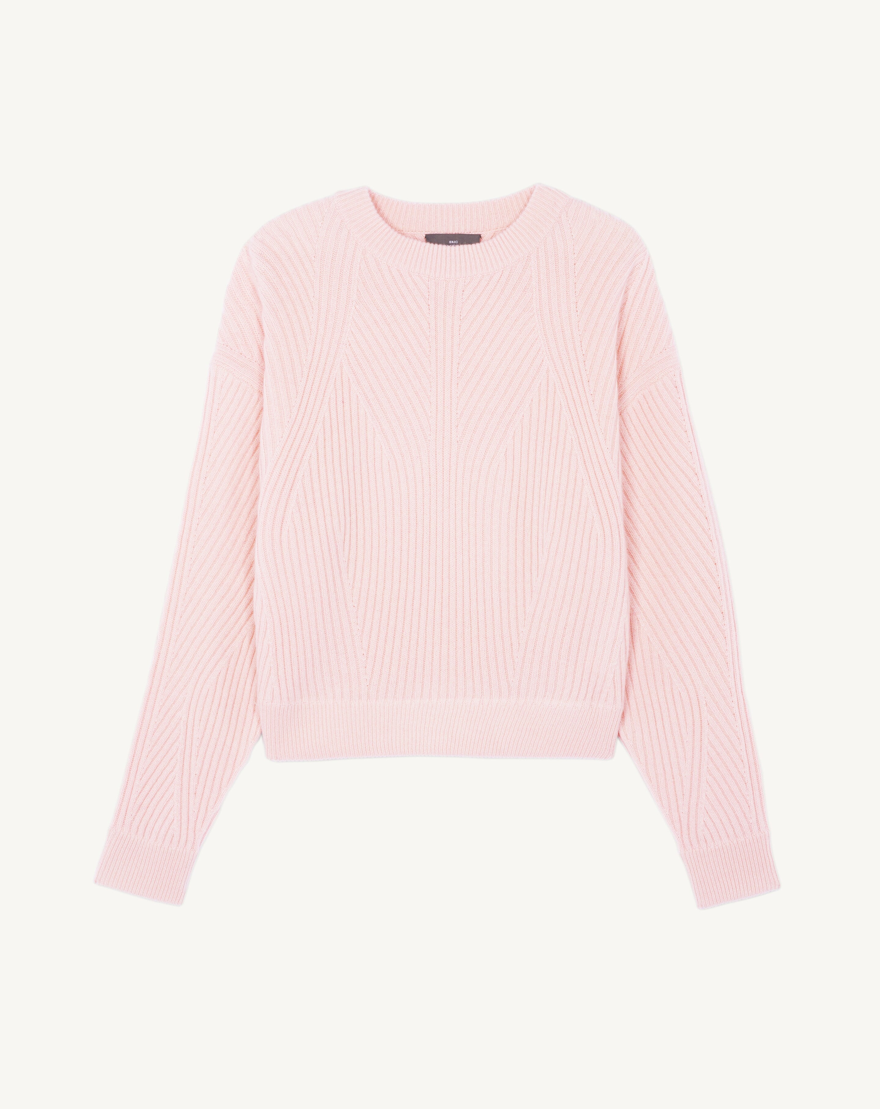 Pull col rond en côtes-CERISIER-100% cachemire