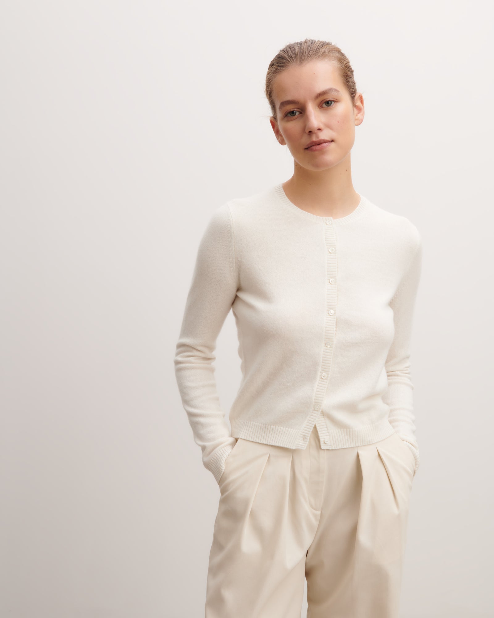 Cardigan  manches boutons-NATUREL-100% cachemire