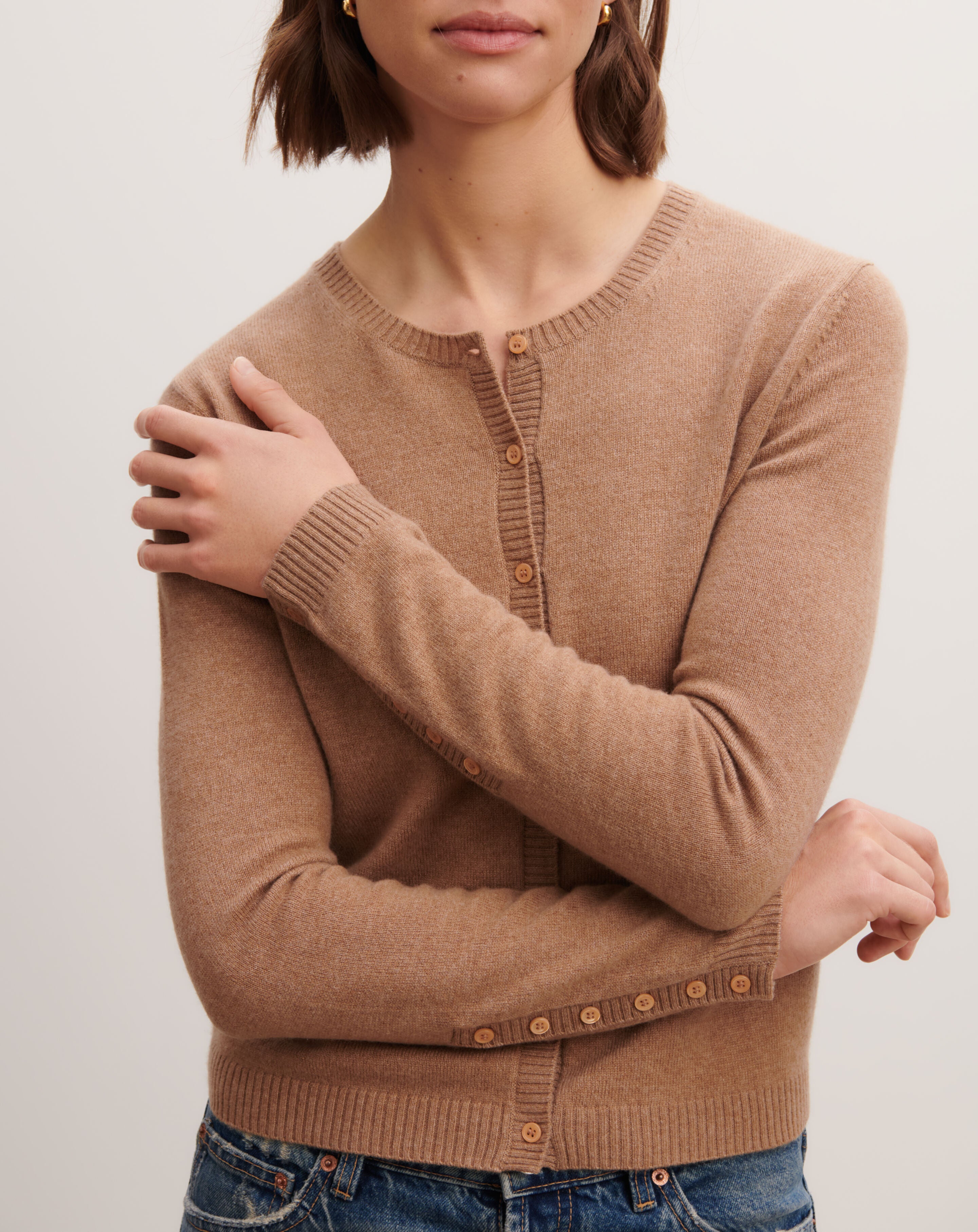 Cardigan  manches boutons-CARAMEL-100% cachemire