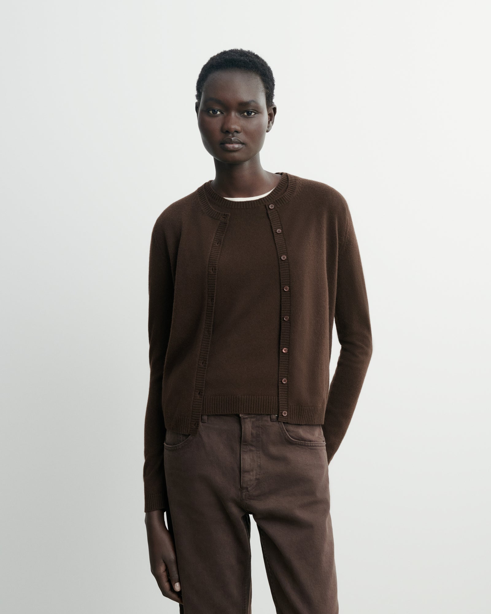 Cardigan  manches boutons-CHOCOLAT-100% cachemire