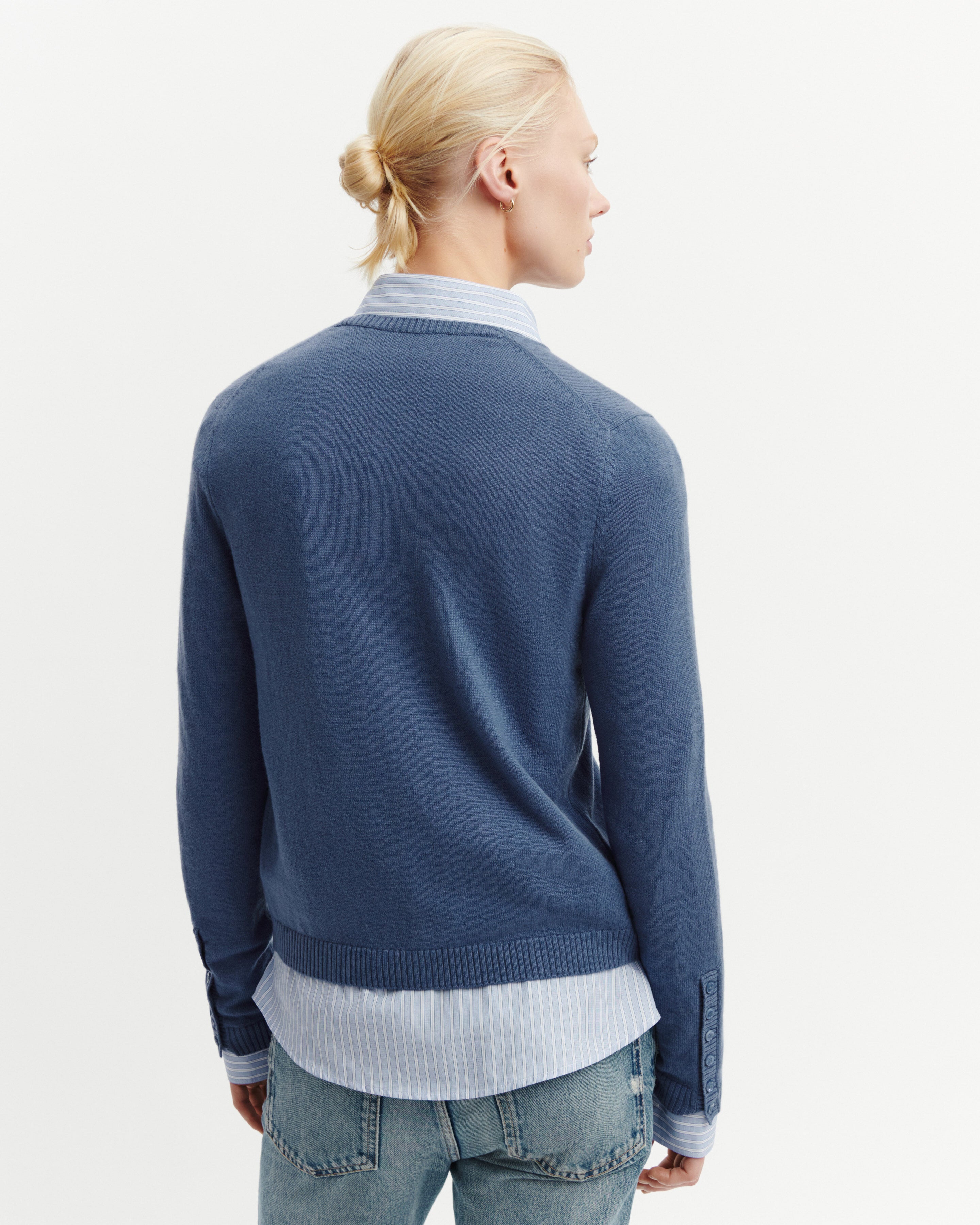 Cardigan  manches boutons-BLEU ATLAS-100% cachemire