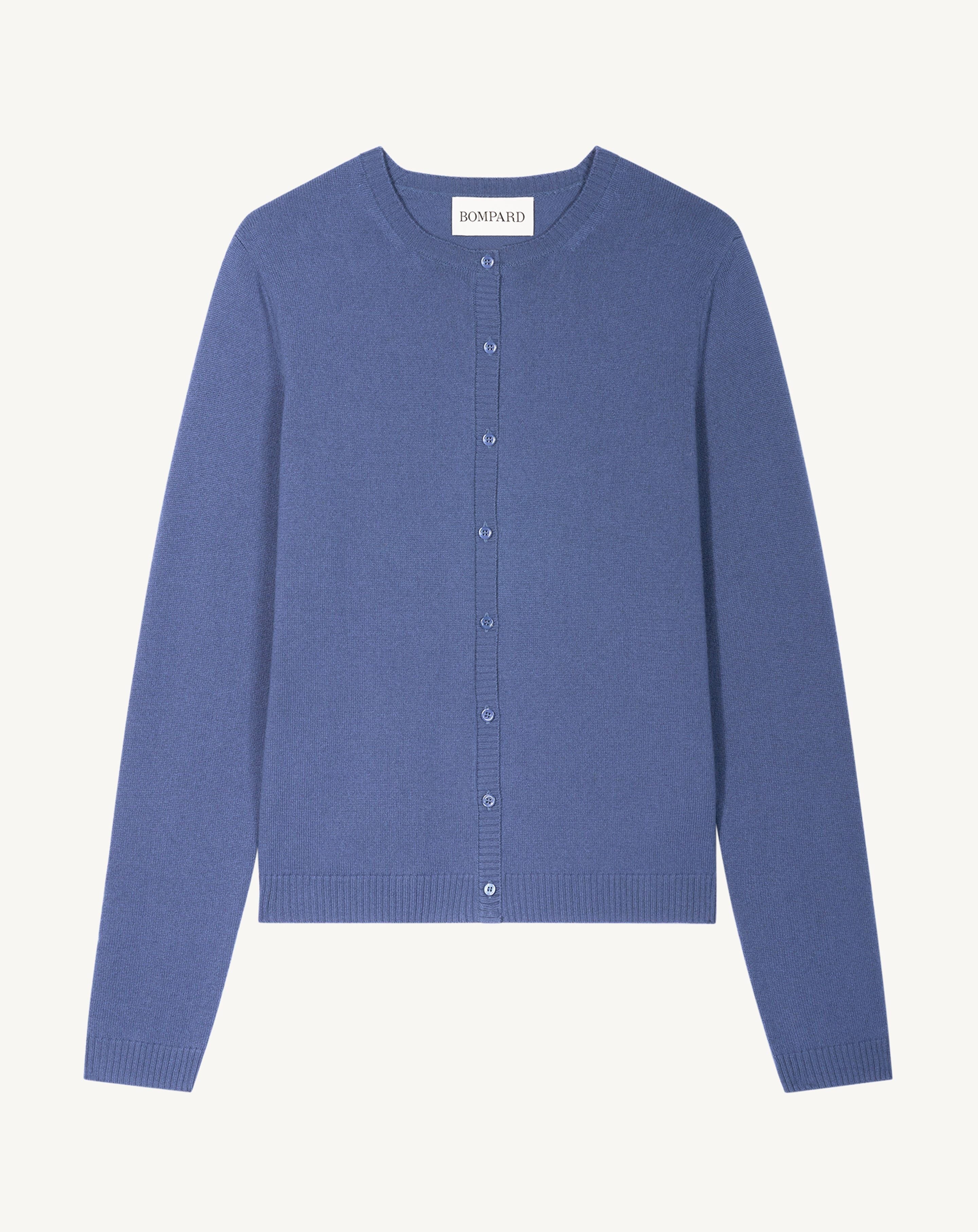 Cardigan  manches boutons-BLEU ATLAS-100% cachemire