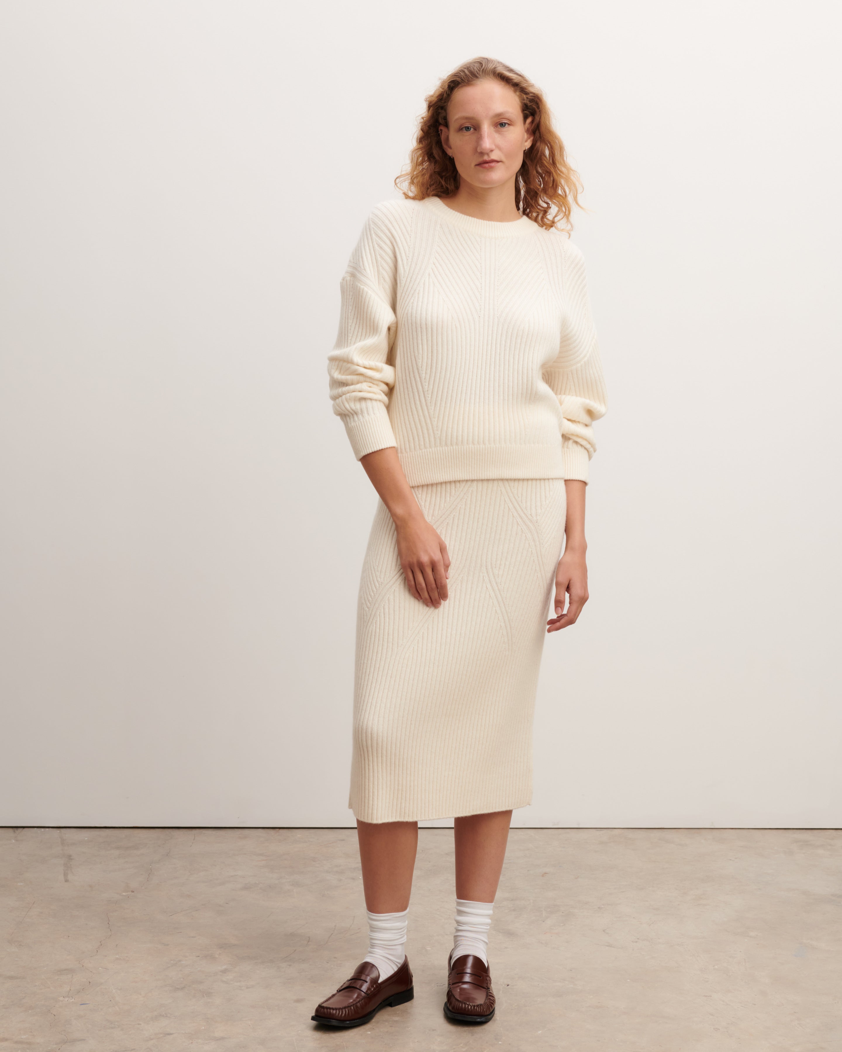 Jupe crayon en côtes-NATUREL-100% cachemire