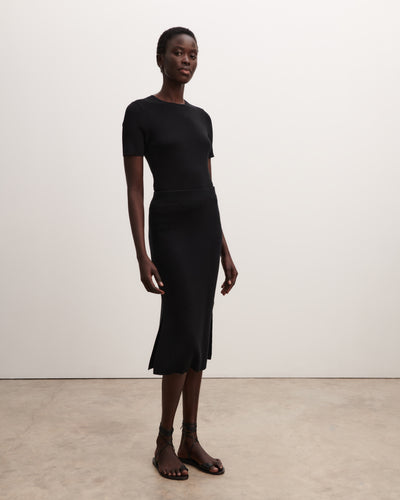 Jupe midi fentes côtés-NOIR-85% soie 15% cachemire