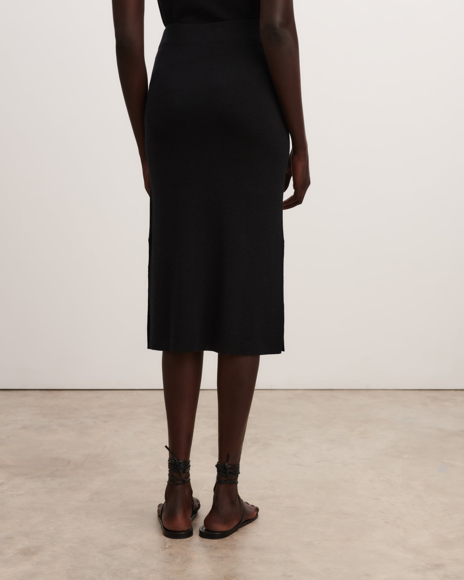 Jupe midi fentes côtés-NOIR-85% soie 15% cachemire