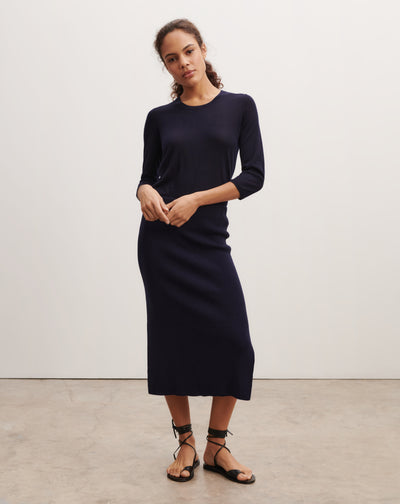 Jupe midi fentes côtés-MARINE-85% soie 15% cachemire