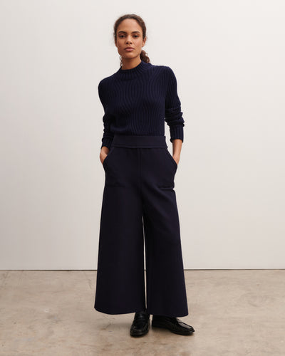 Pantalon 7/8-MARINE-100% coton