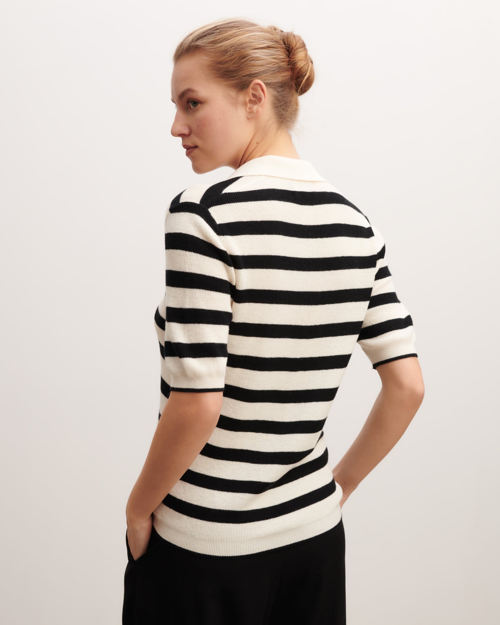 Polo marinière-NATUREL/NOIR-85% pima coton 15% cachemire