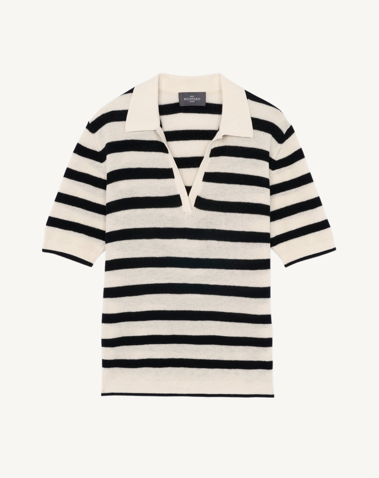 Polo marinière-NATUREL/NOIR-85% pima coton 15% cachemire