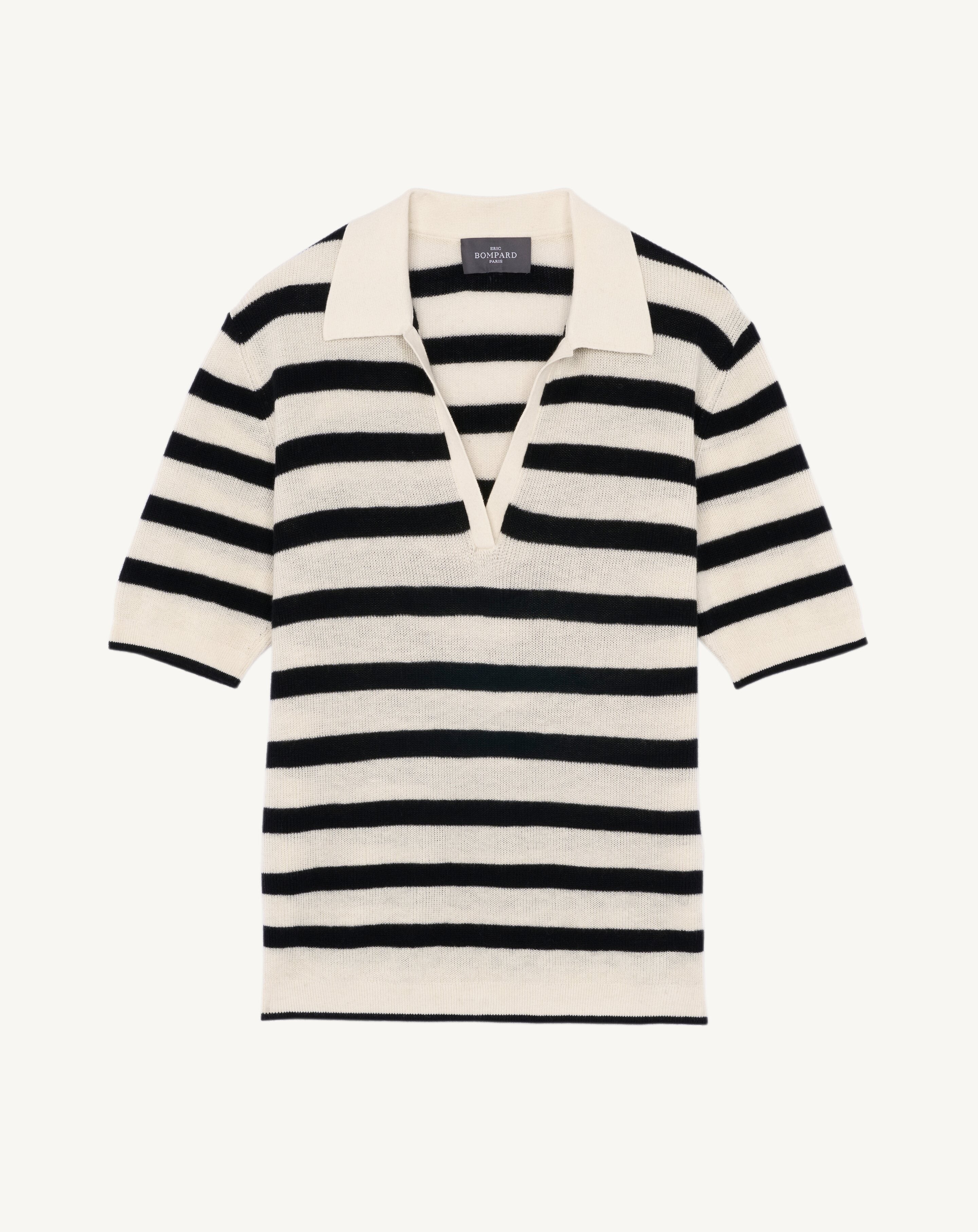 Polo marinière-NATUREL/NOIR-85% pima coton 15% cachemire