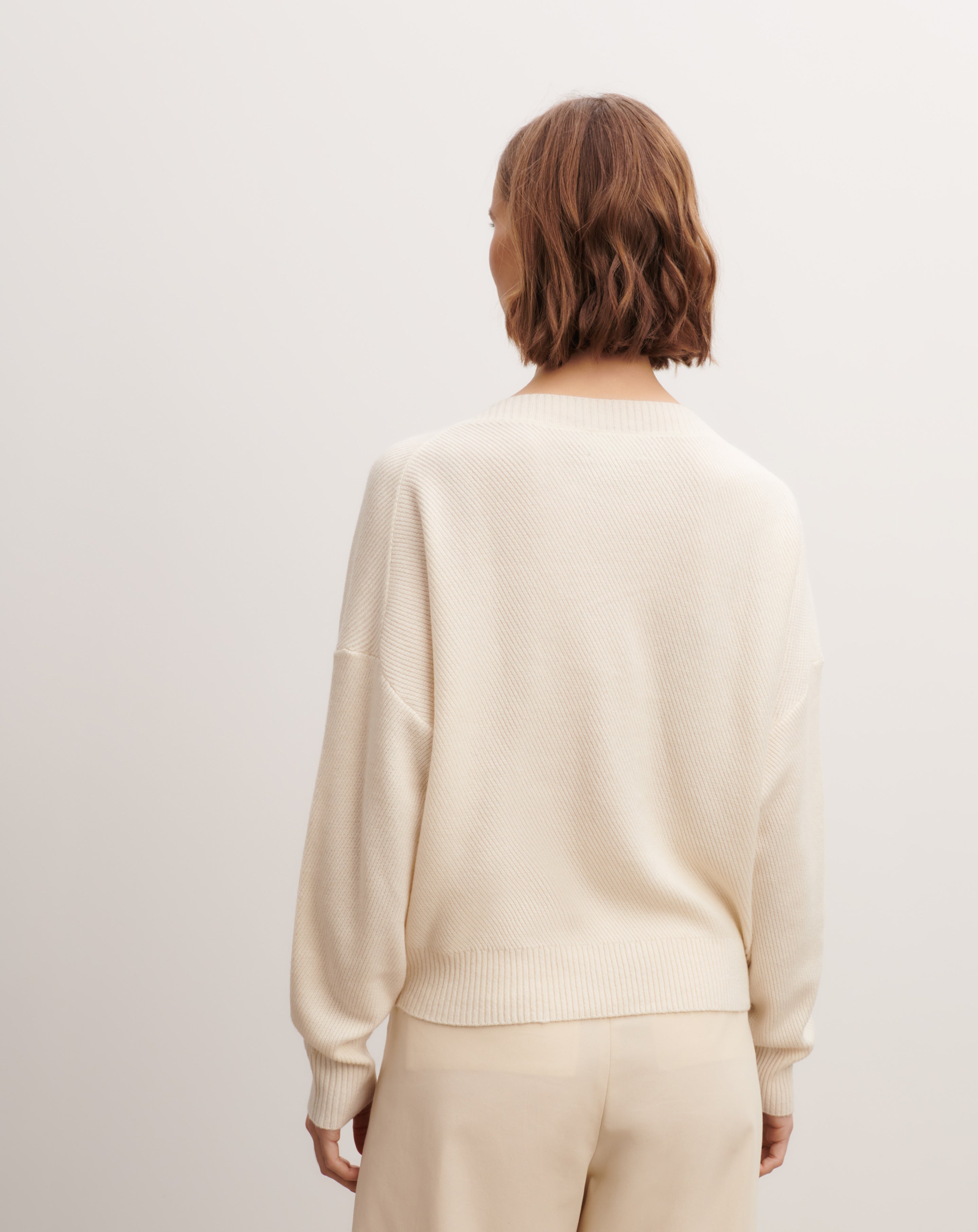 Pull col V en côtes-NATUREL-70% cachemire 30% soie
