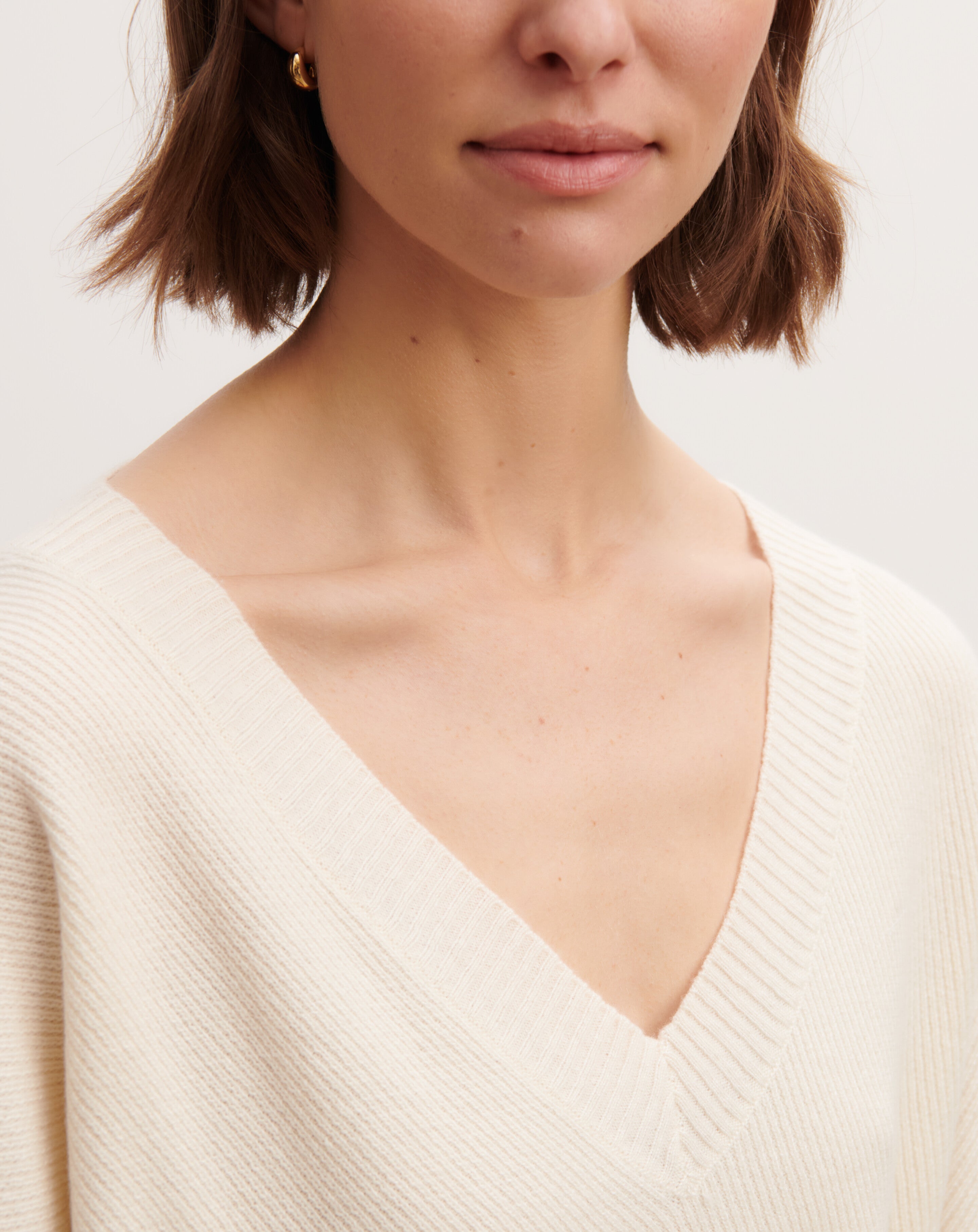 Pull col V en côtes-NATUREL-70% cachemire 30% soie