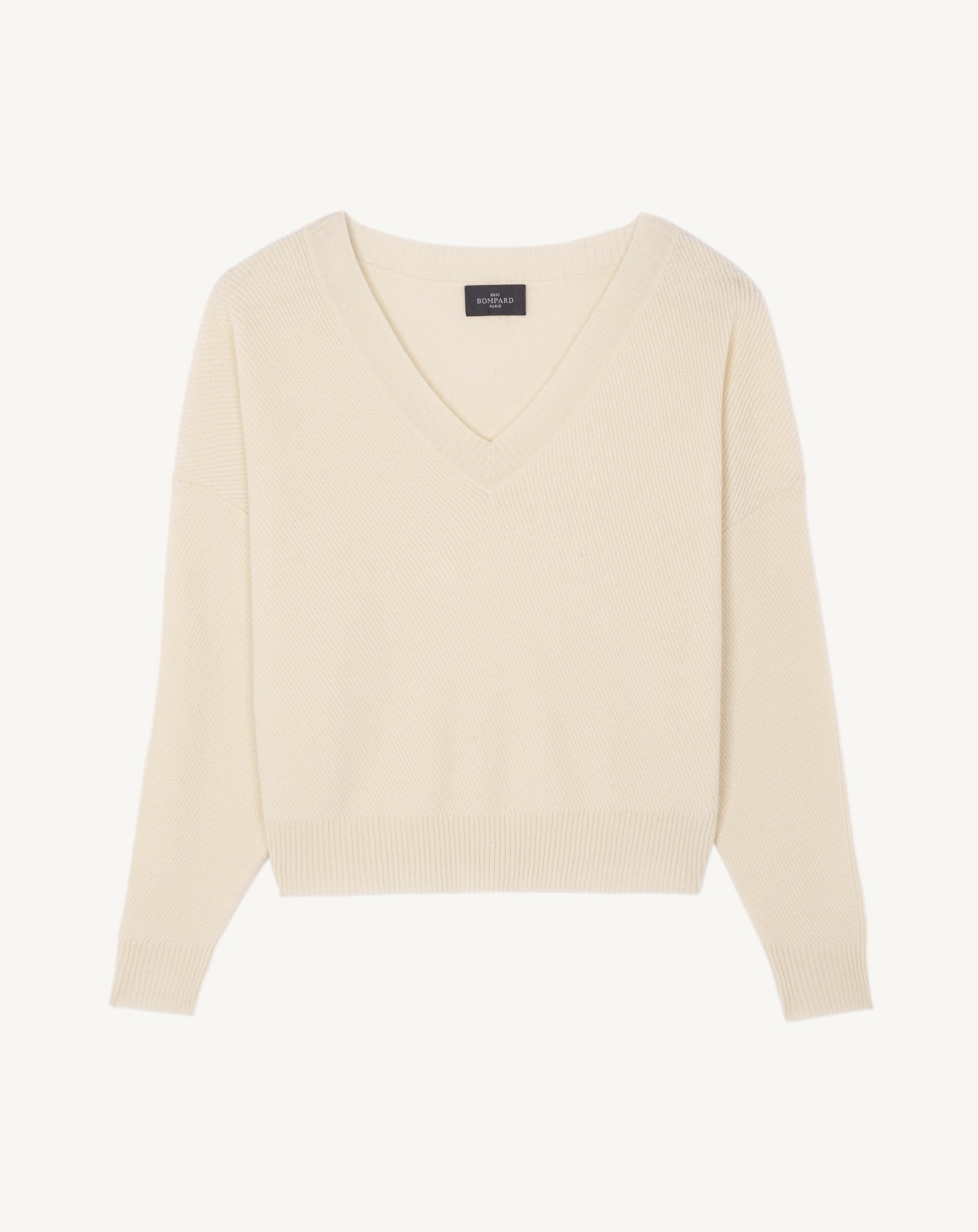 Pull col V en côtes-NATUREL-70% cachemire 30% soie