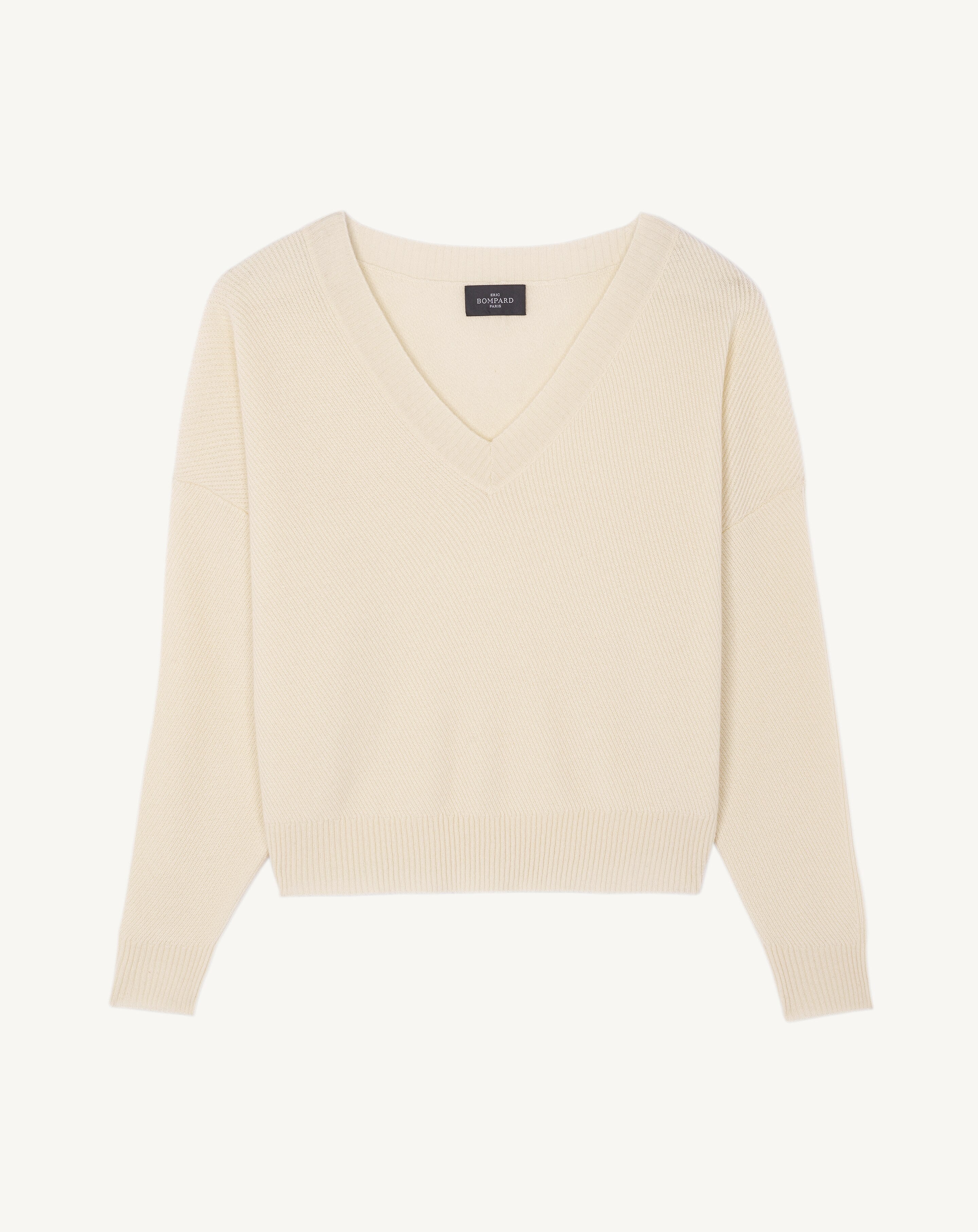 Pull col V en côtes-NATUREL-70% cachemire 30% soie