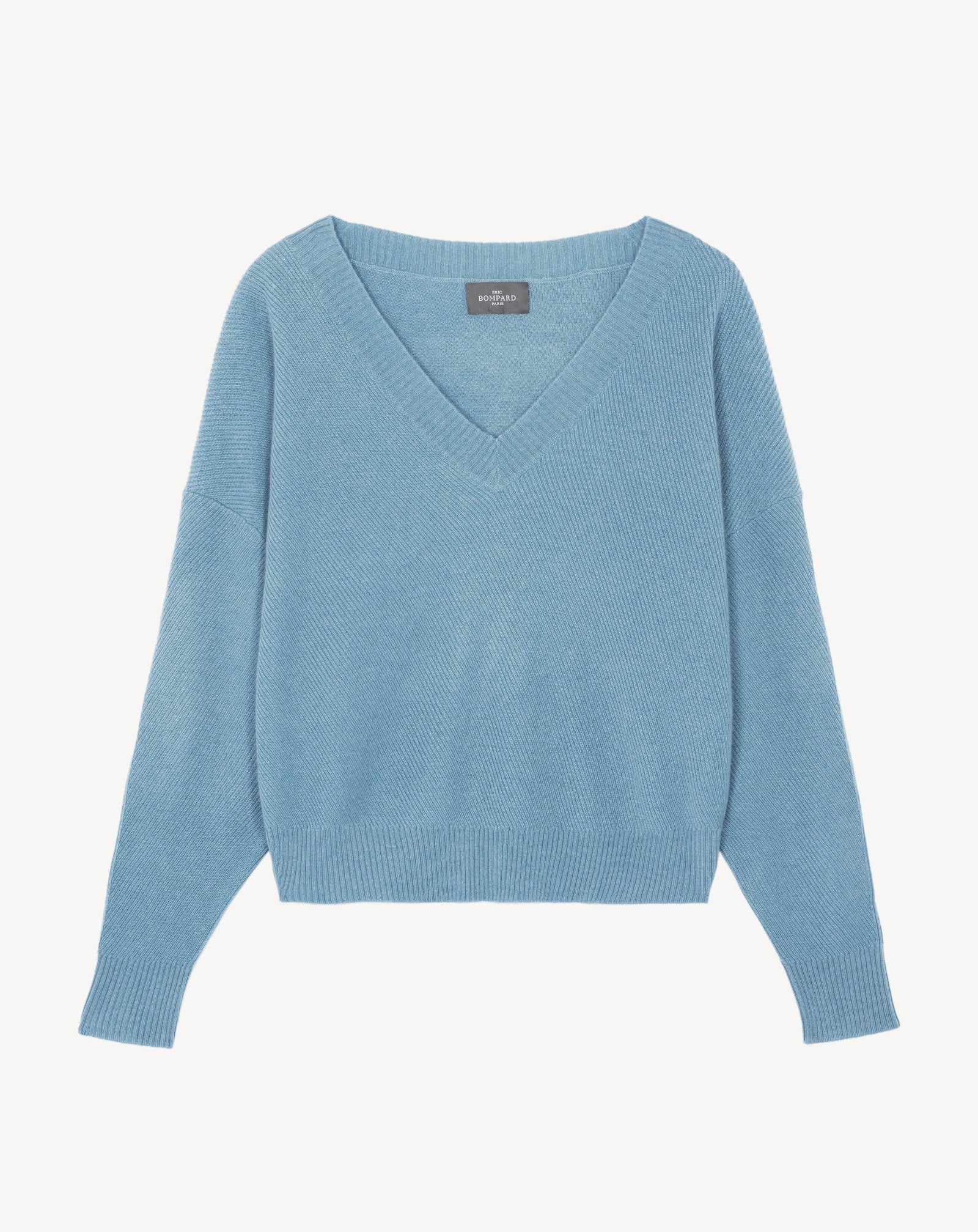 Pull col V en côtes-BLEU HERON-70% cachemire 30% soie