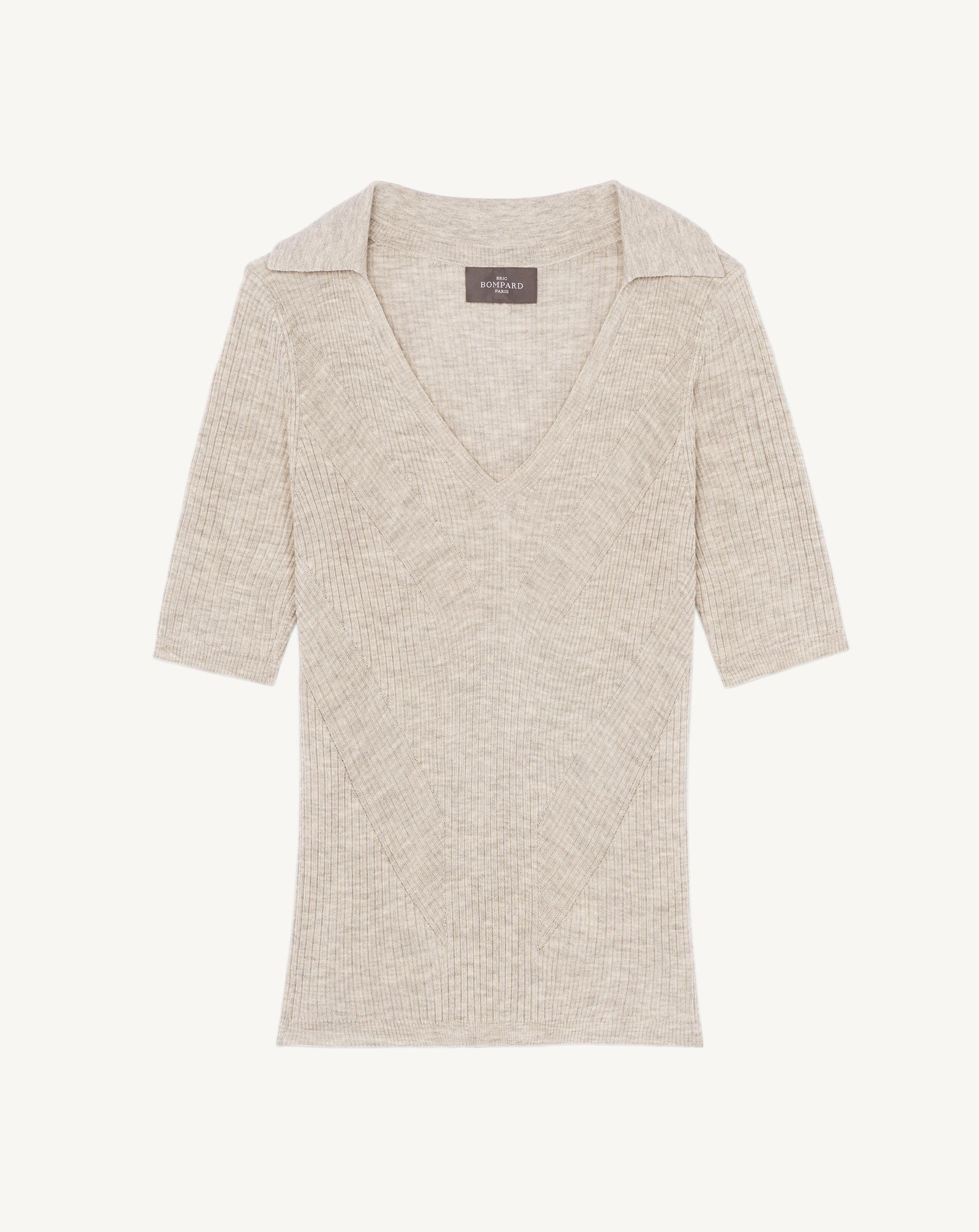 Polo ultrafin en côtes-GRIS ARGENTE-85% soie 15% cachemire