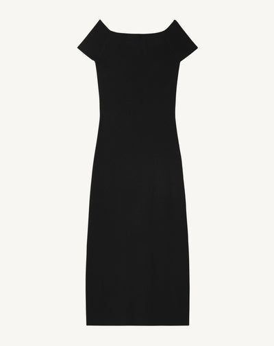 Robe midi encolure bardot-NOIR-85% soie 15% cachemire