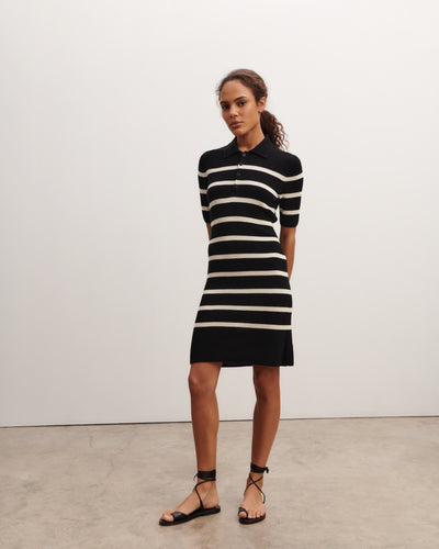 Robe polo marinière-NOIR/NATUREL-85% soie 15% cachemire