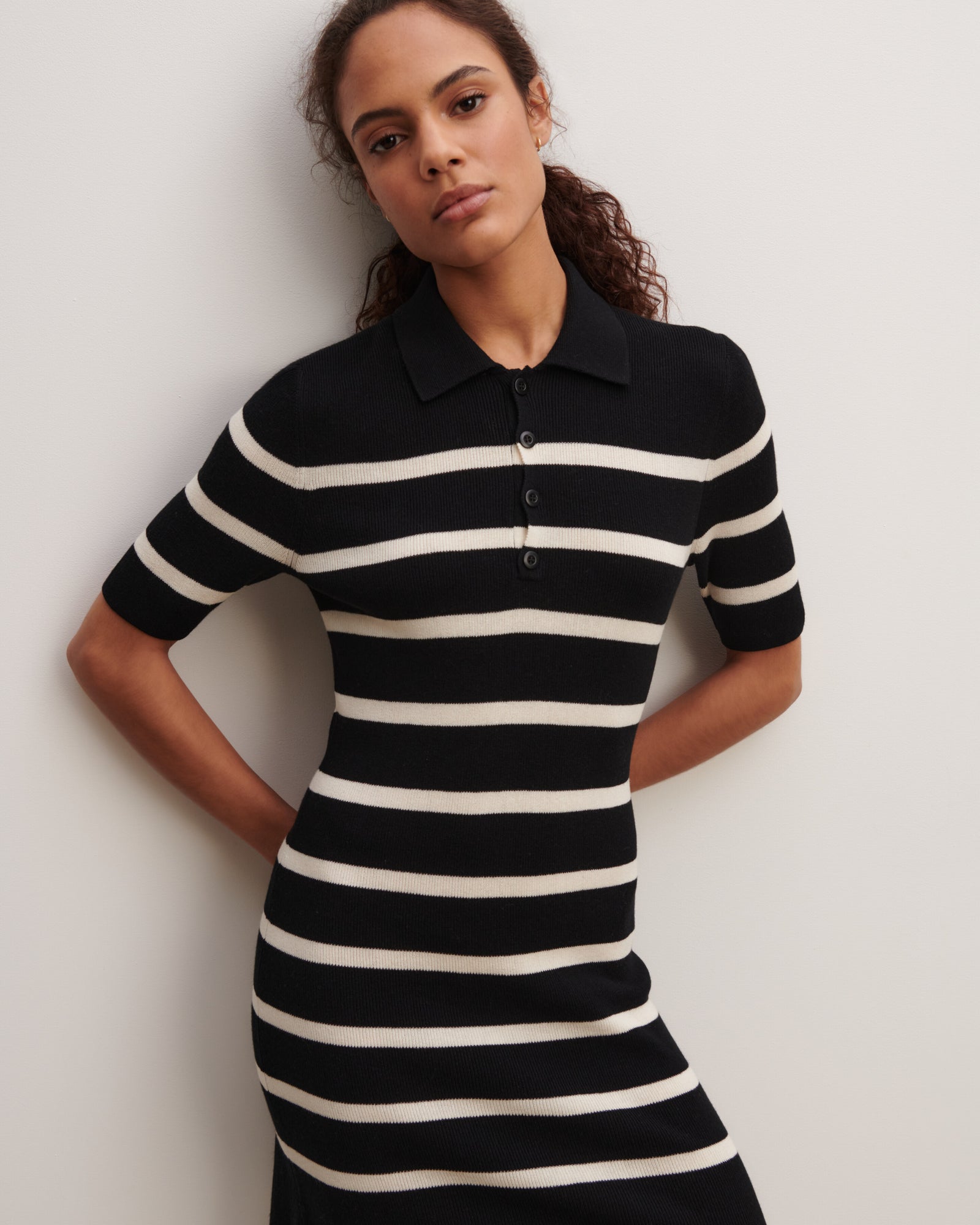Robe polo marinière-NOIR/NATUREL-85% soie 15% cachemire