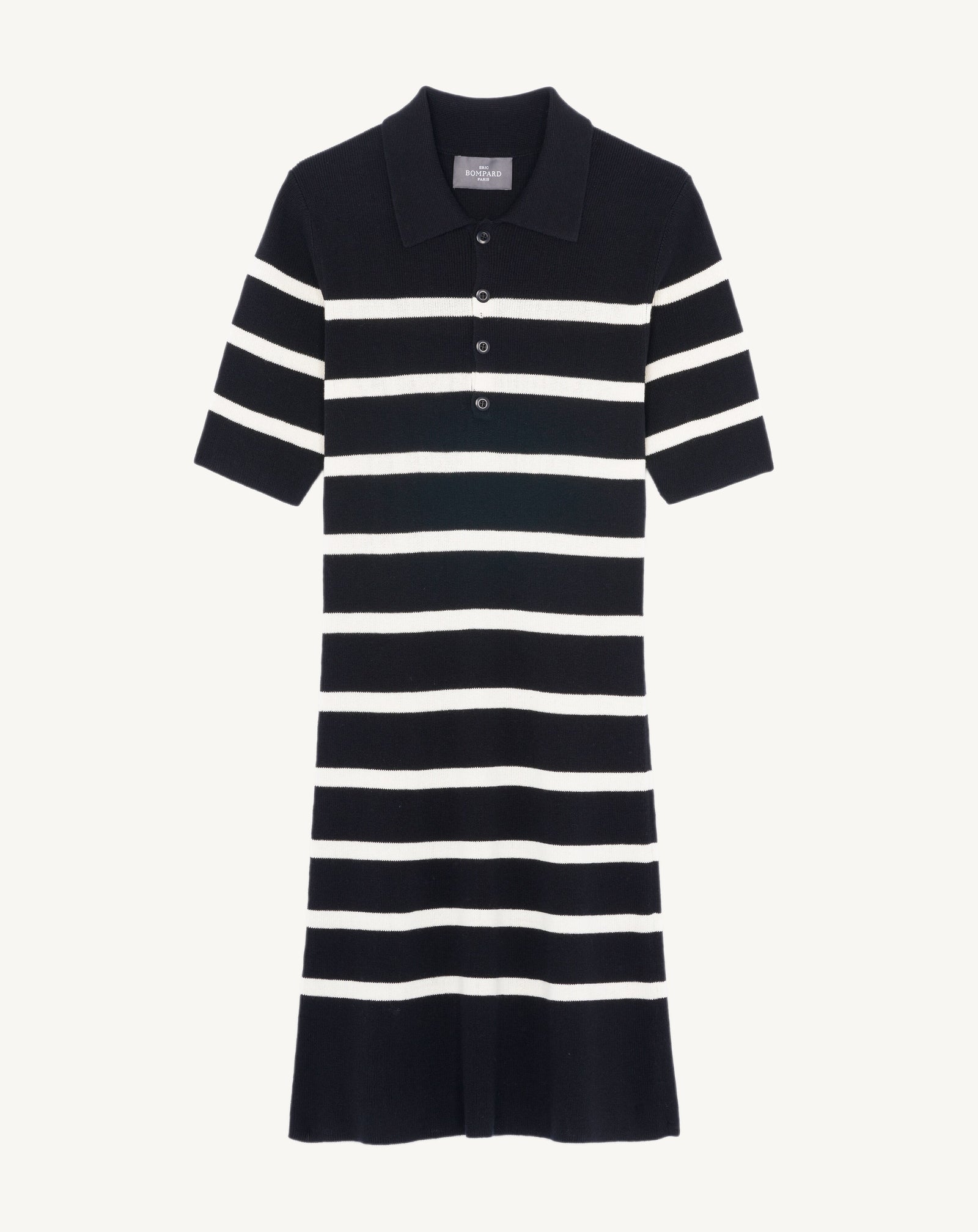 Robe polo marinière-NOIR/NATUREL-85% soie 15% cachemire