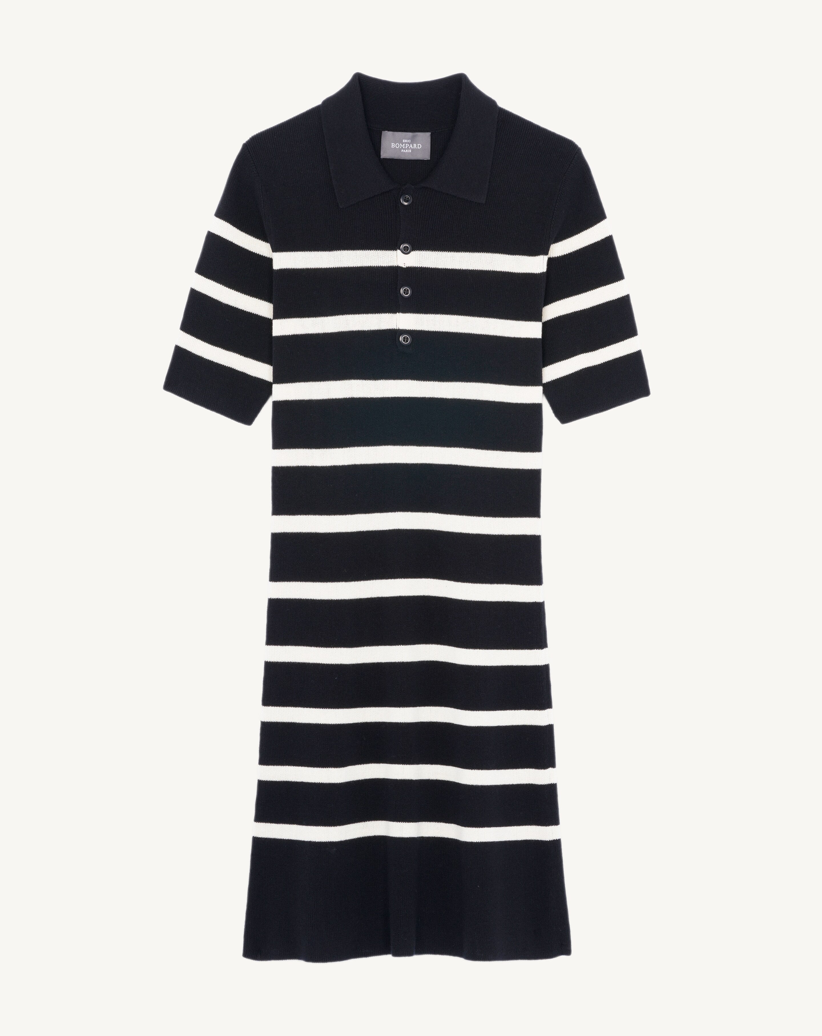 Robe polo marinière-NOIR/NATUREL-85% soie 15% cachemire