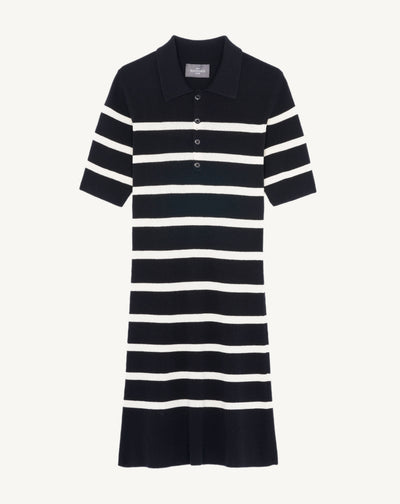 Robe polo marinière-NOIR/NATUREL-85% soie 15% cachemire