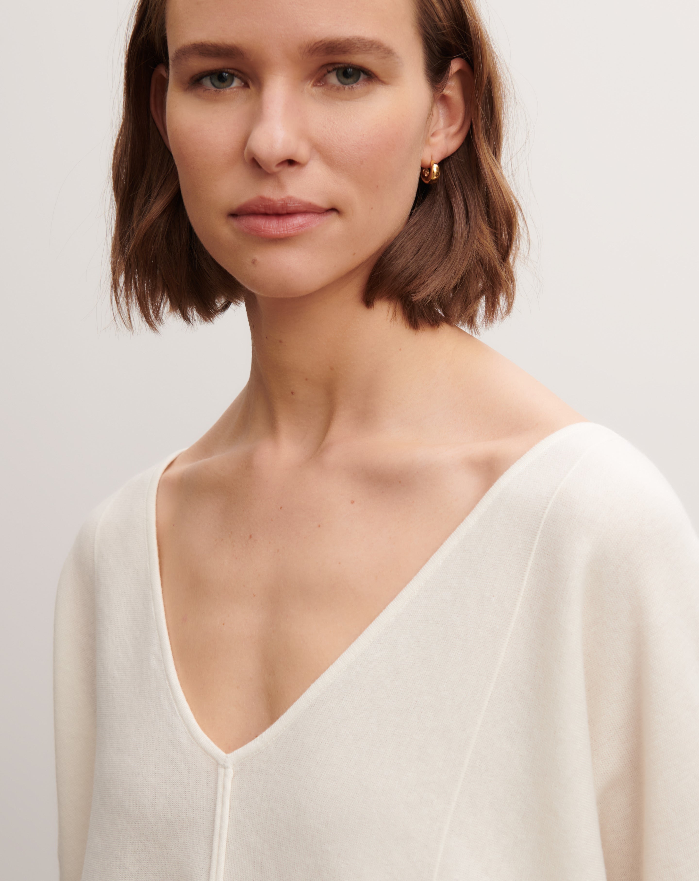 Pull col V minimaliste-NATUREL-70% coton 30% cachemire