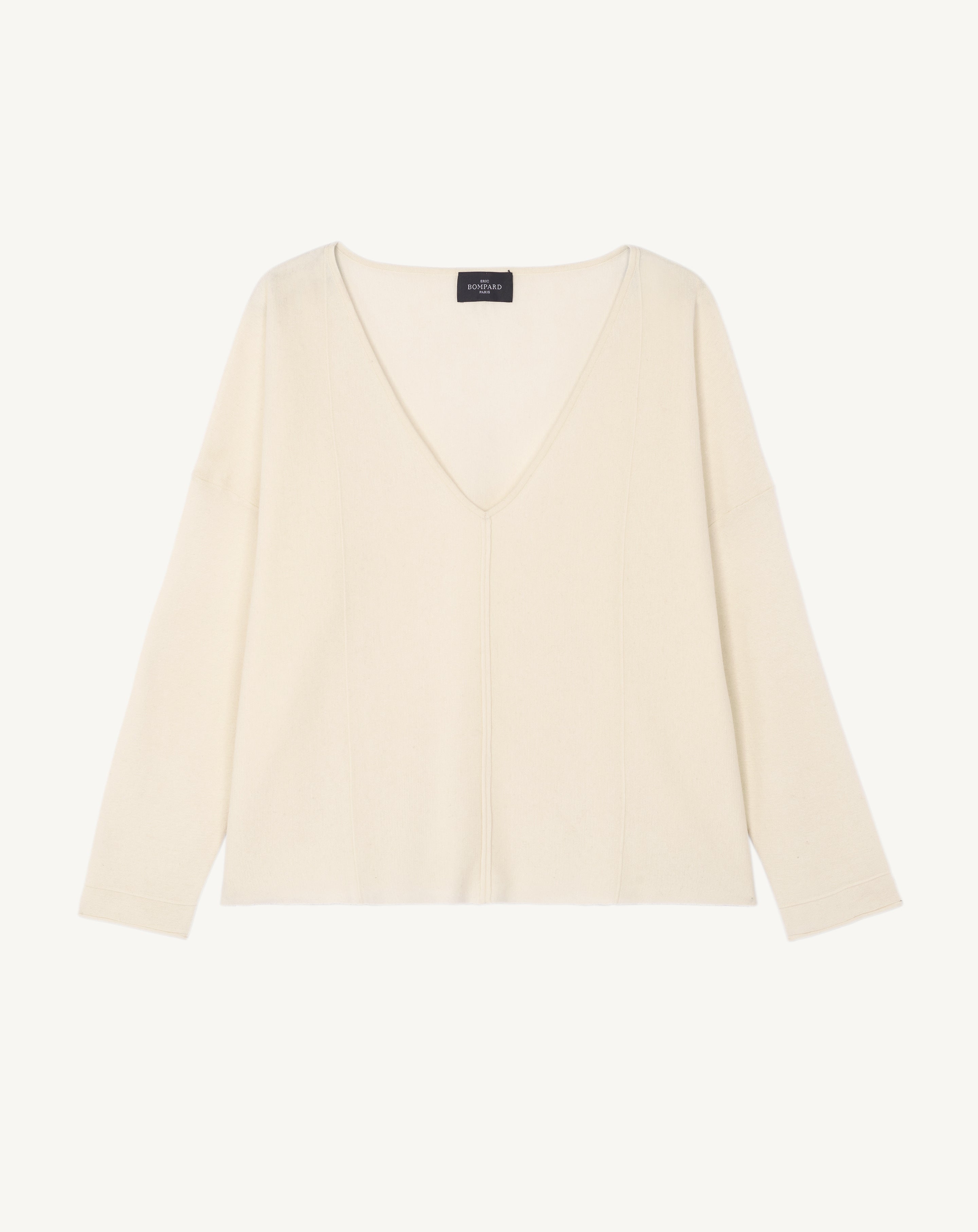 Pull col V minimaliste-NATUREL-70% coton 30% cachemire
