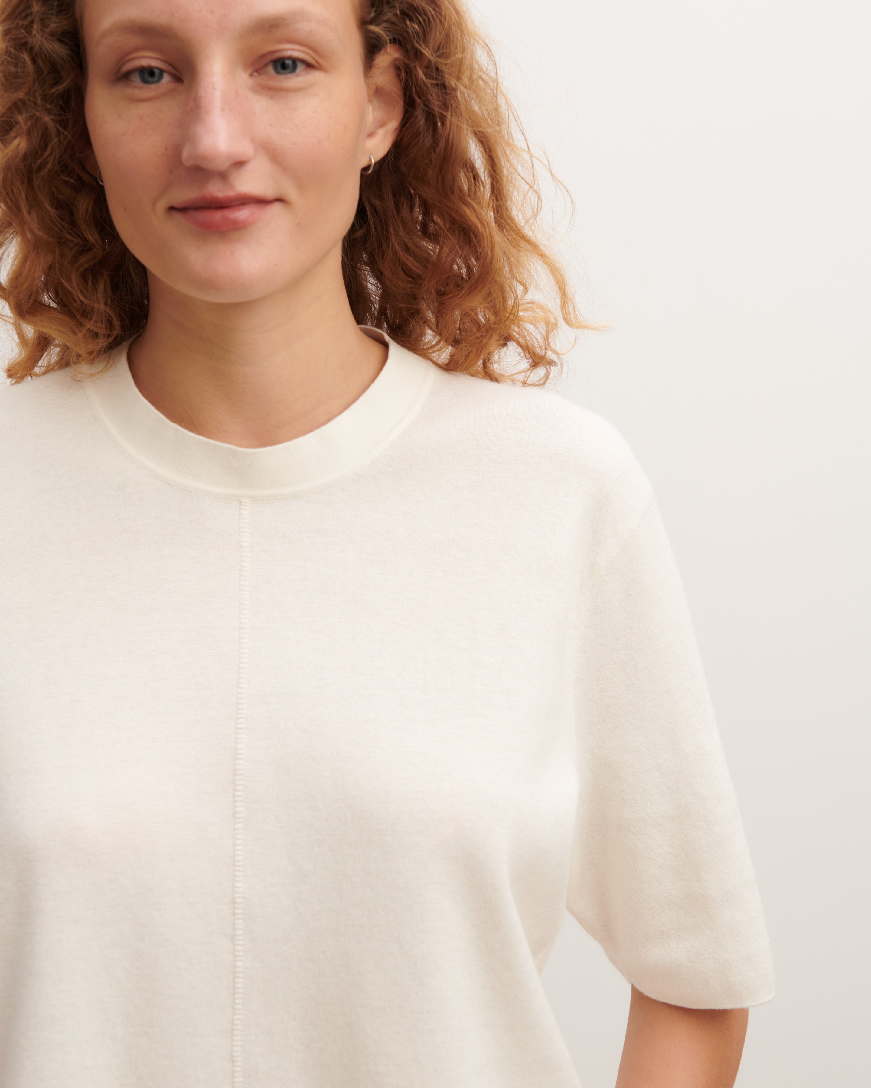 T-Shirt ample minimaliste-NATUREL-70% coton 30% cachemire