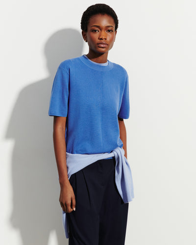 T-Shirt ample minimaliste-BLEU ALTHEA-70% coton 30% cachemire