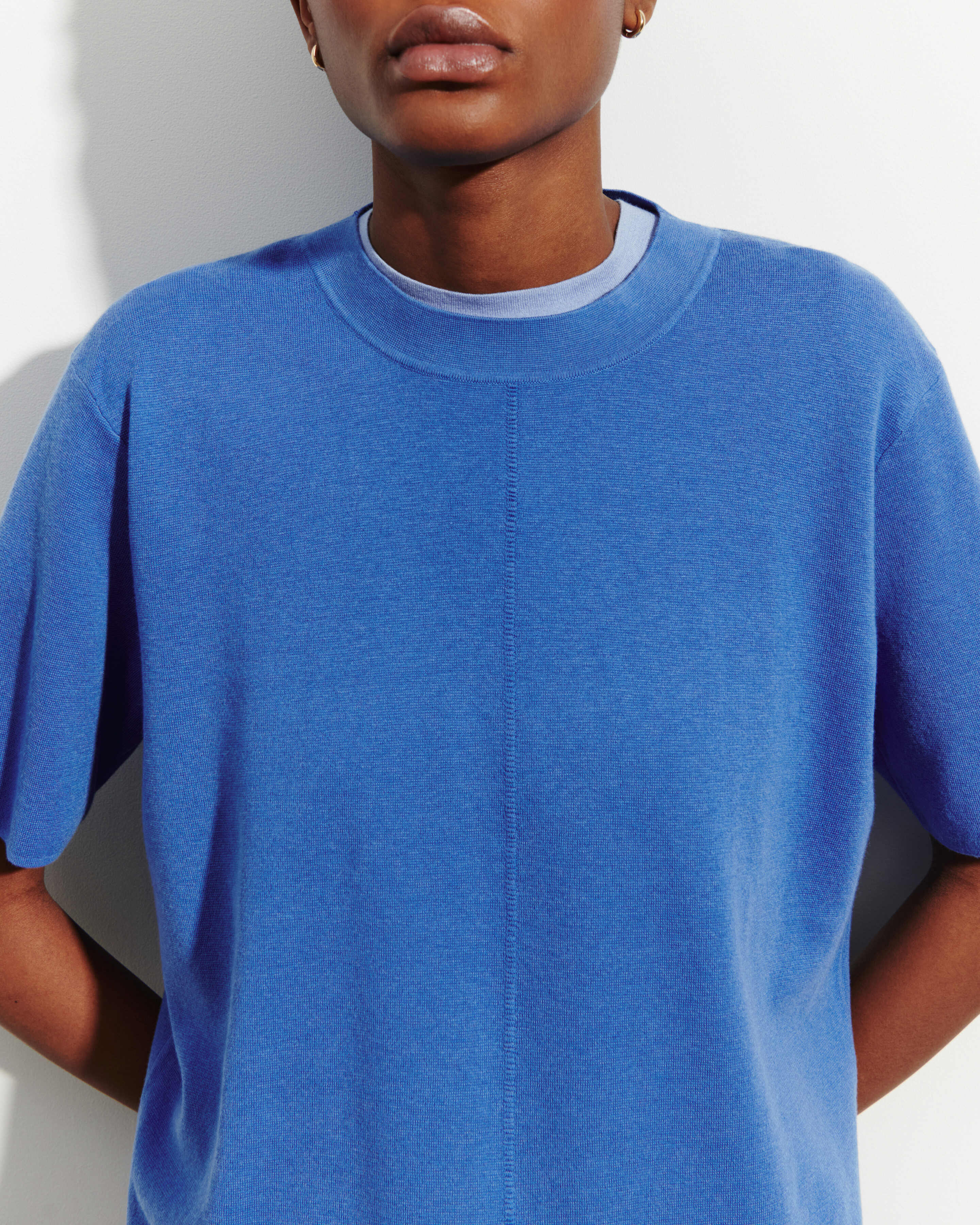 T-Shirt ample minimaliste-BLEU ALTHEA-70% coton 30% cachemire