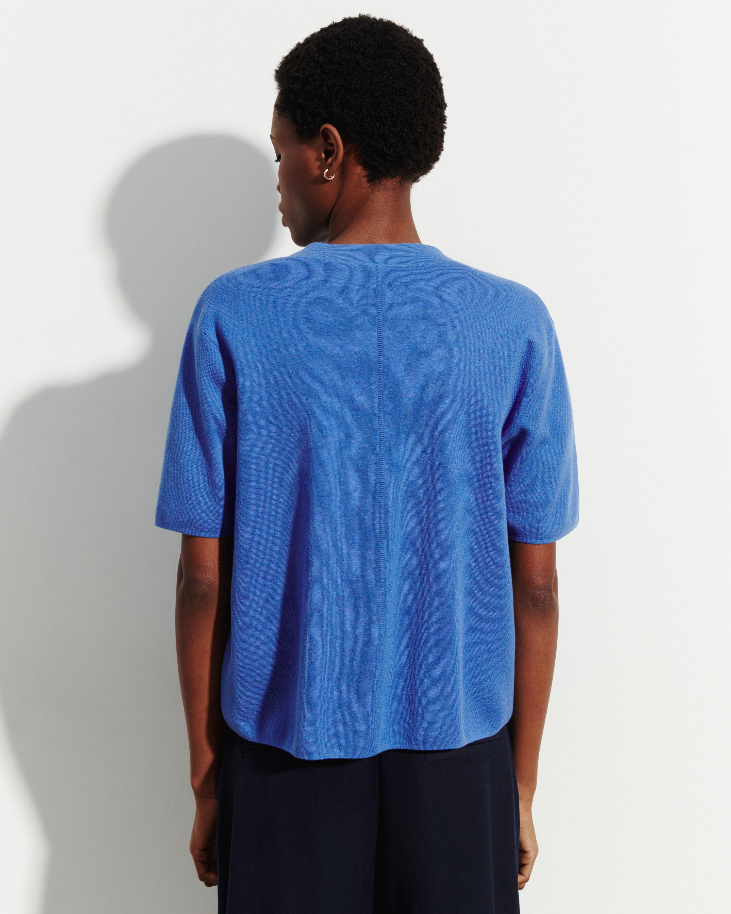 T-Shirt ample minimaliste-BLEU ALTHEA-70% coton 30% cachemire
