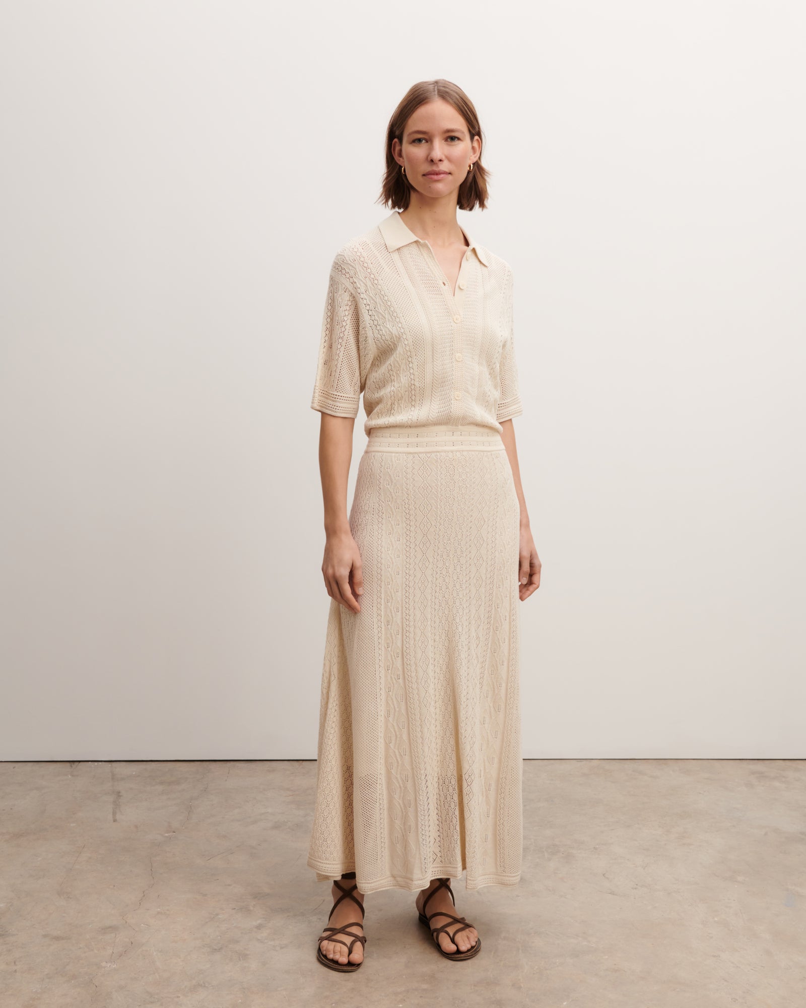 Robe polo pointelle-NATUREL-85% soie 15% cachemire