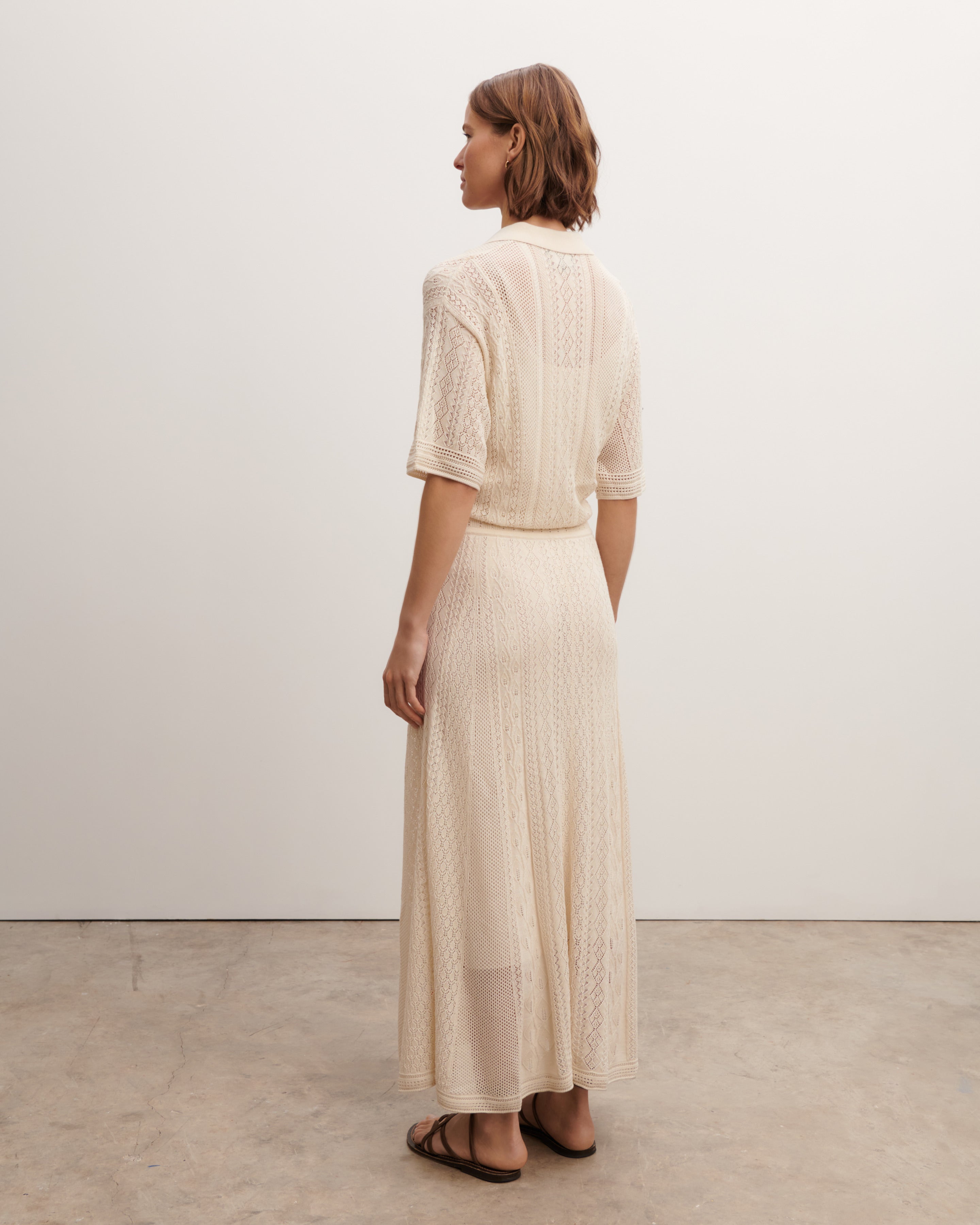 Robe polo pointelle-NATUREL-85% soie 15% cachemire