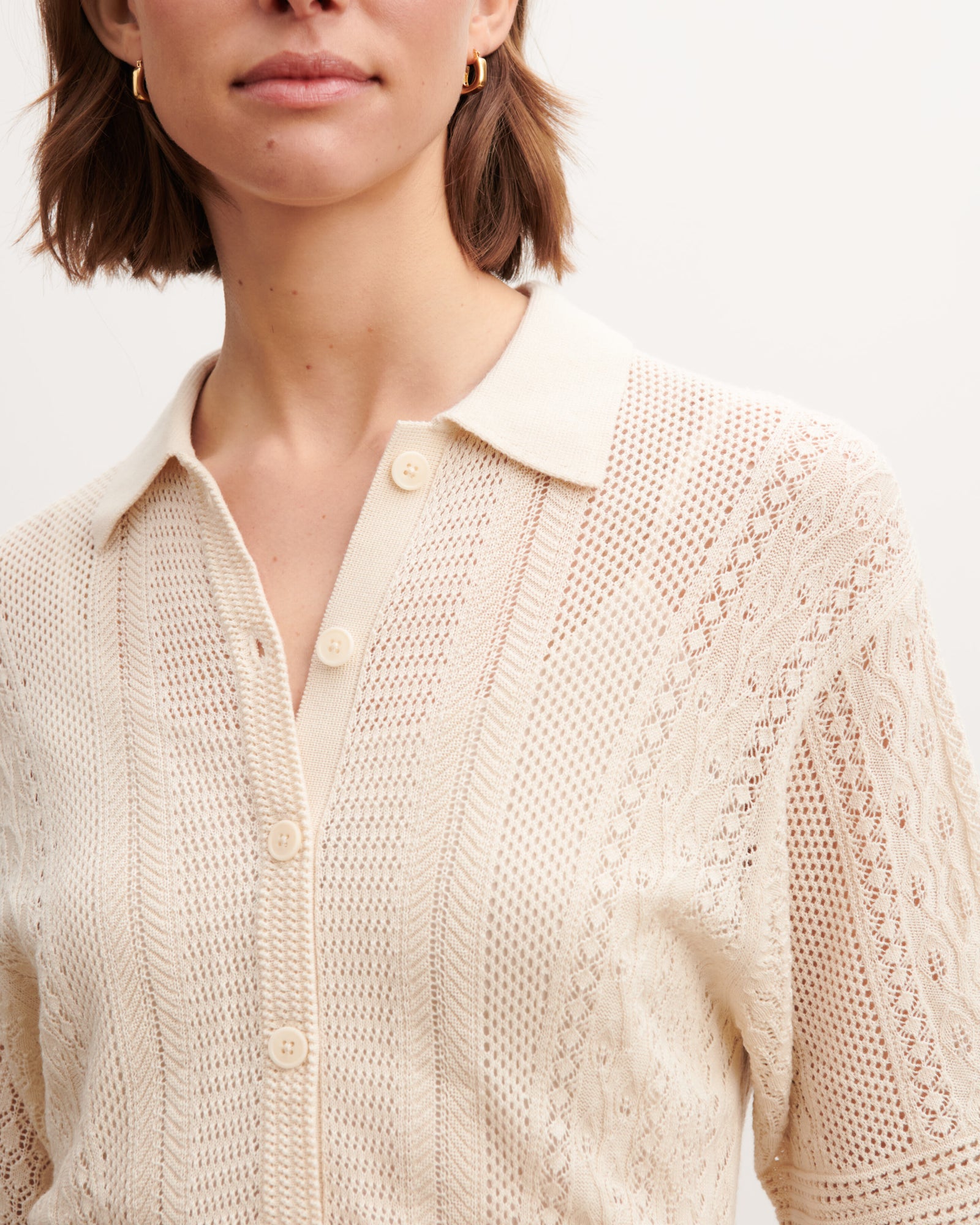 Robe polo pointelle-NATUREL-85% soie 15% cachemire