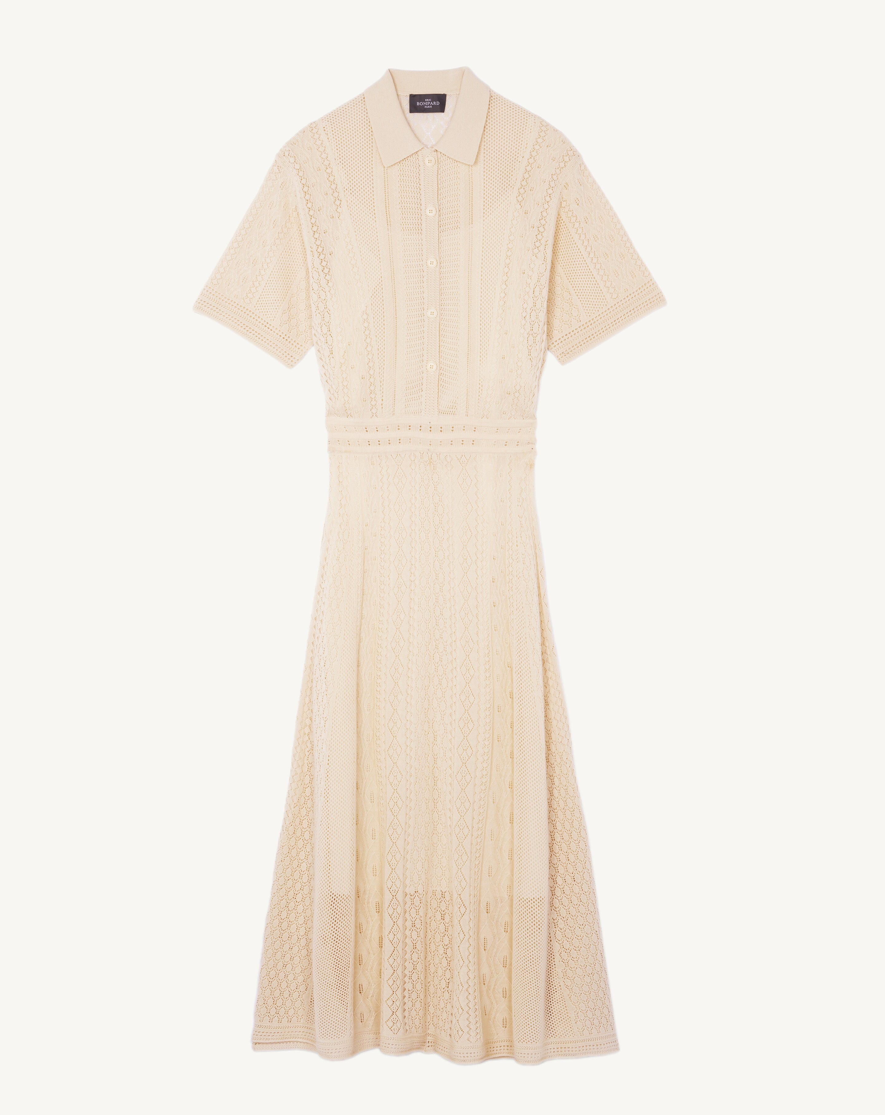 Robe polo pointelle-NATUREL-85% soie 15% cachemire