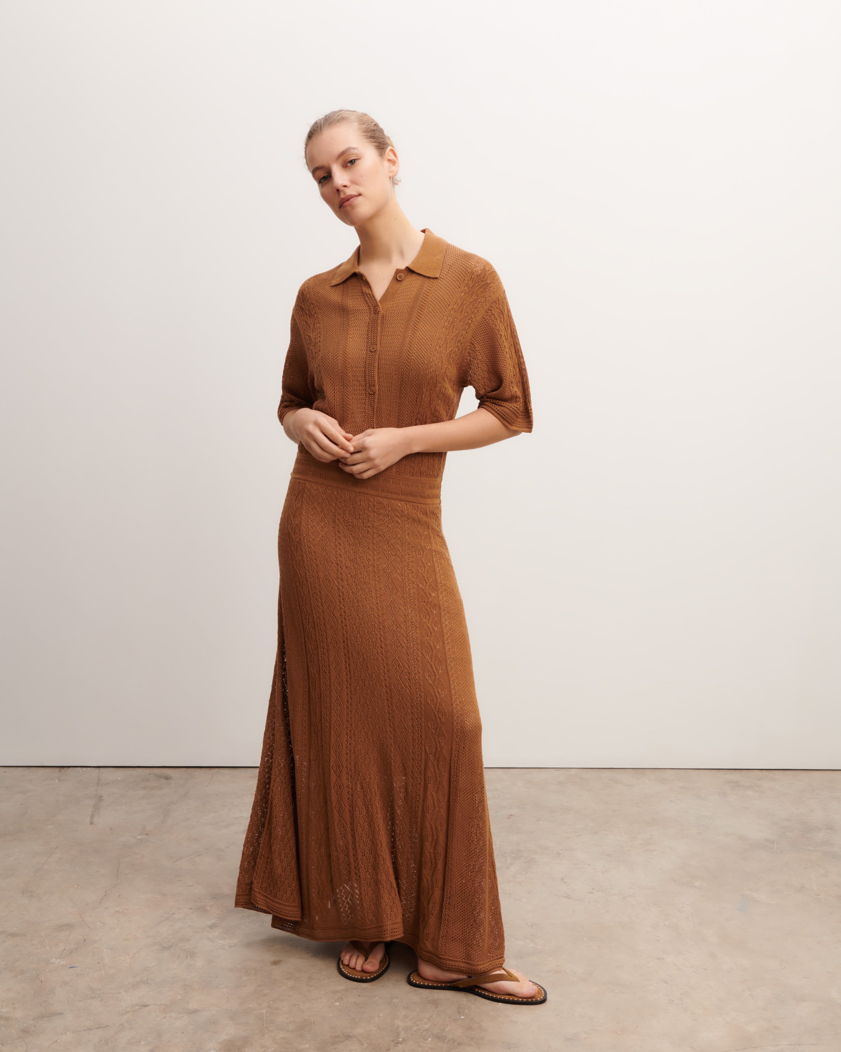 Robe polo pointelle-MACCHIATO-85% soie 15% cachemire
