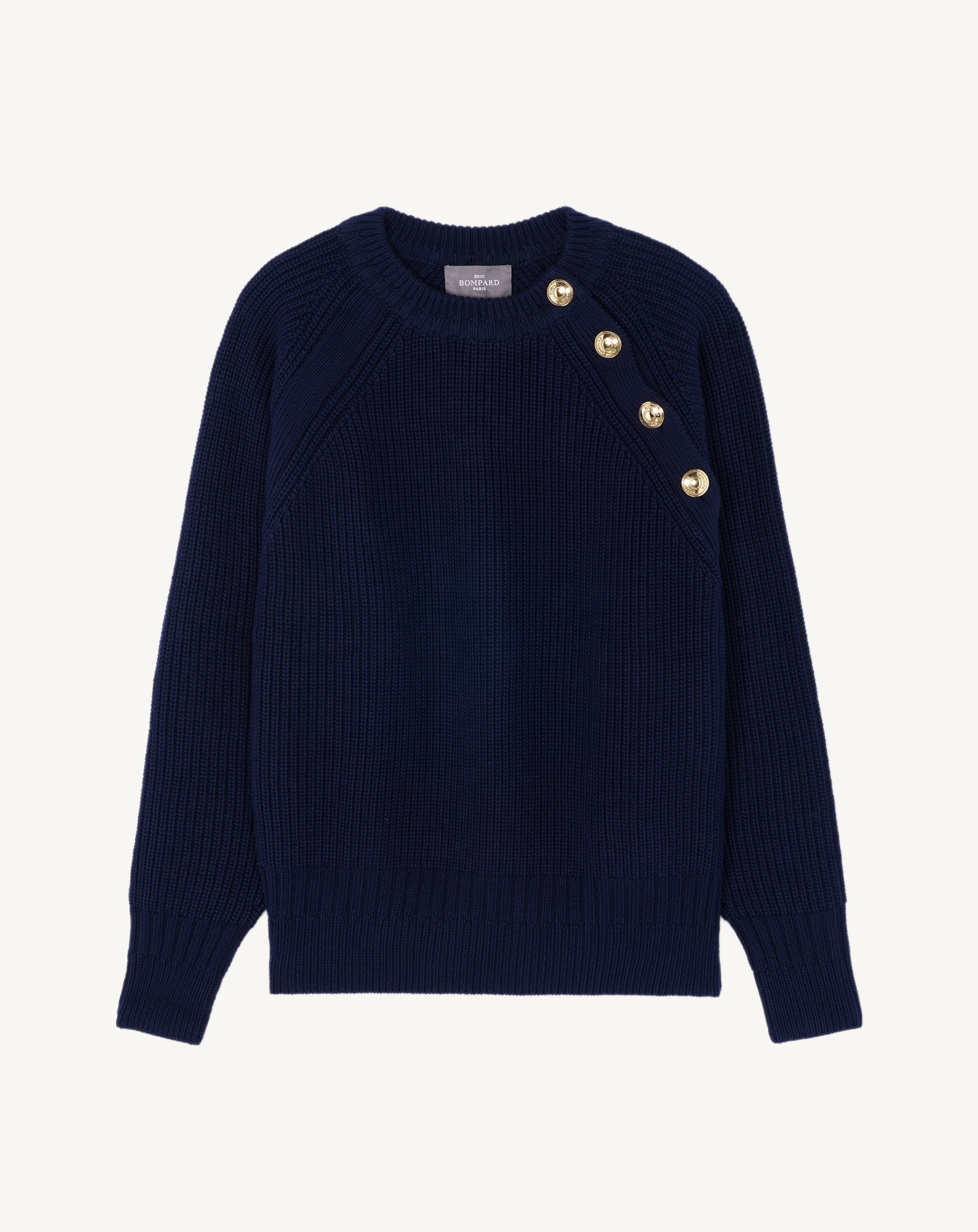 Pull en côtes -MARINE-85% pima coton 15% cachemire