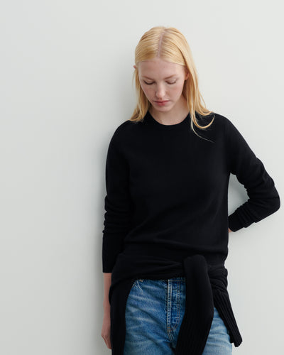 Pull col rond classique-NOIR-100% cachemire