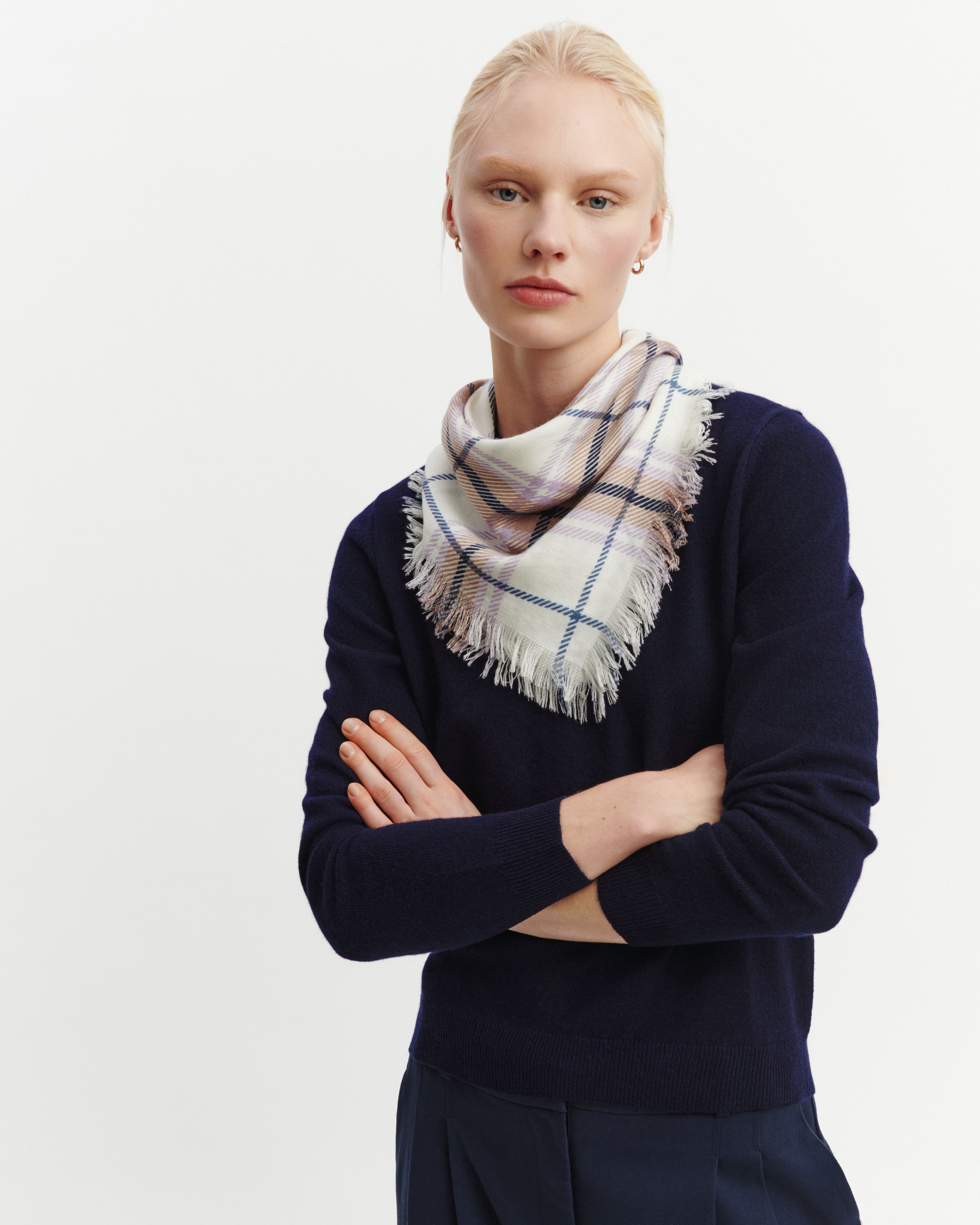 Pull col rond classique-MARINE-100% cachemire