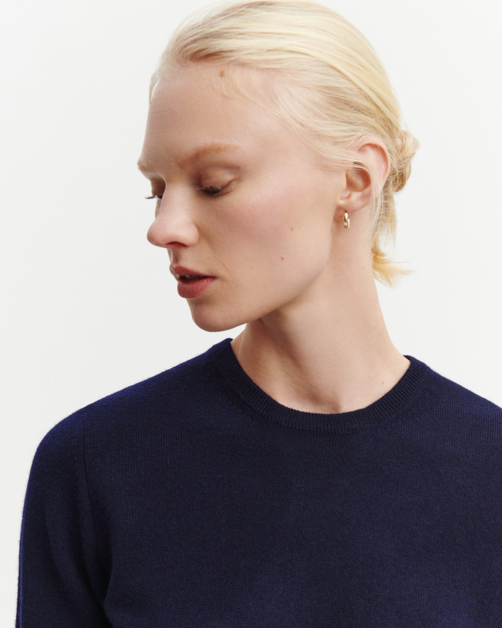 Pull col rond classique-MARINE-100% cachemire