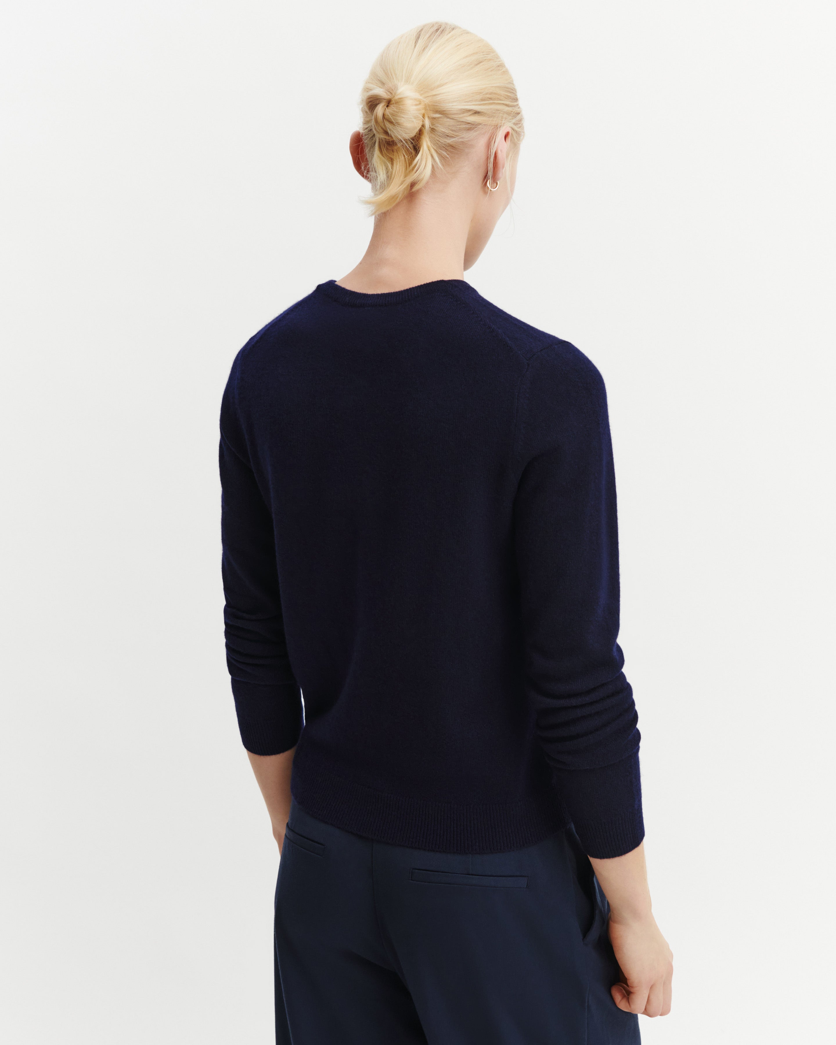 Pull col rond classique-MARINE-100% cachemire